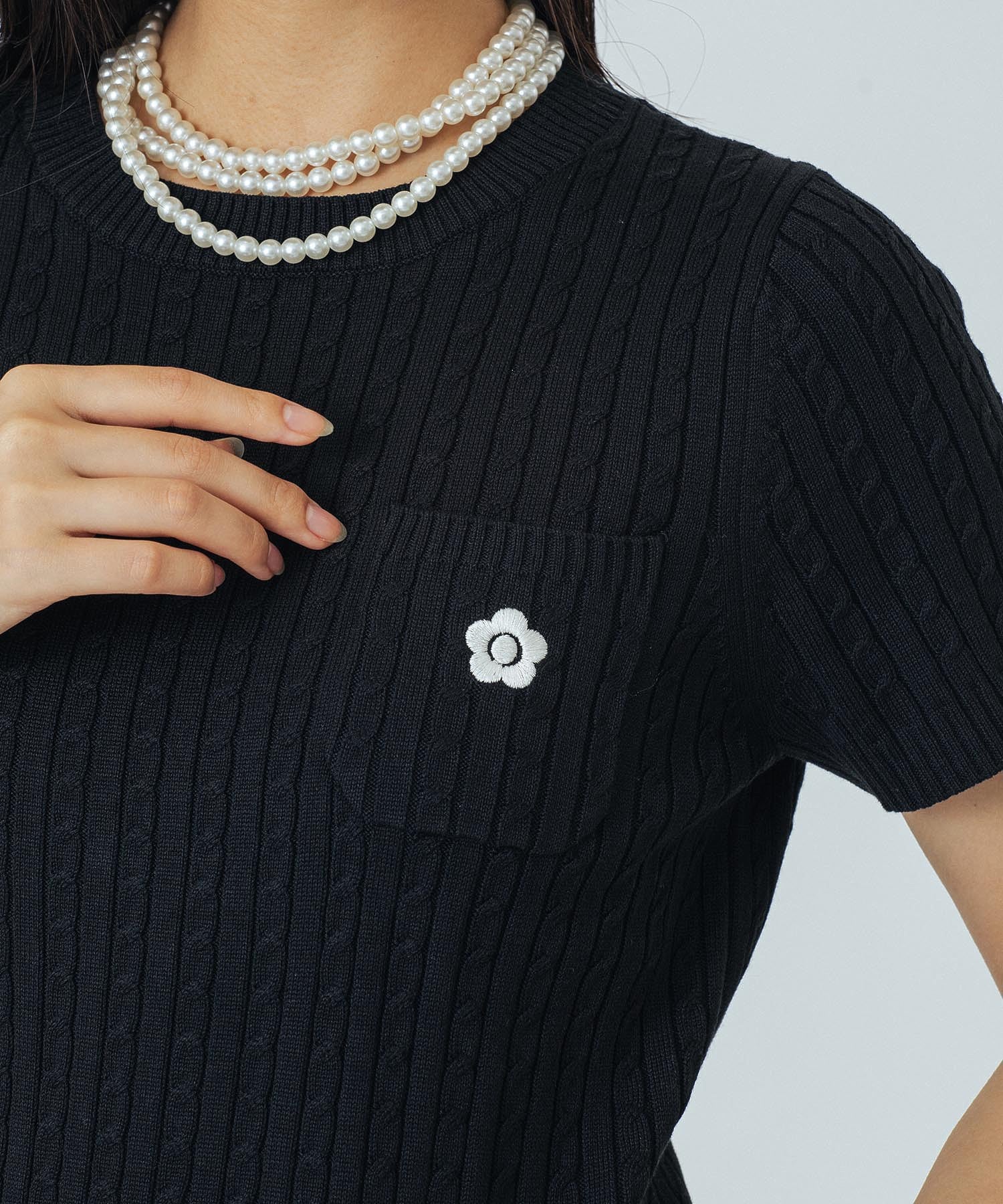 【レッドROSE BUD別注カラー】MARY QUANT/CABLE HALF SLEEVE KNIT