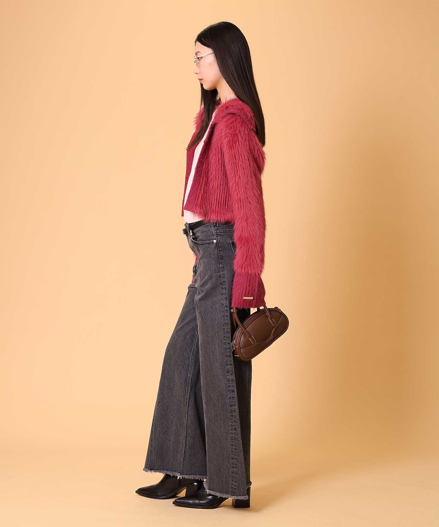 ビッグカラーシャギーニットカーディガン