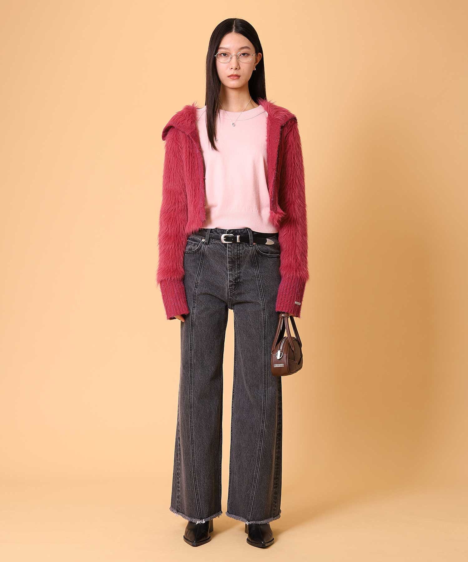 ビッグカラーシャギーニットカーディガン