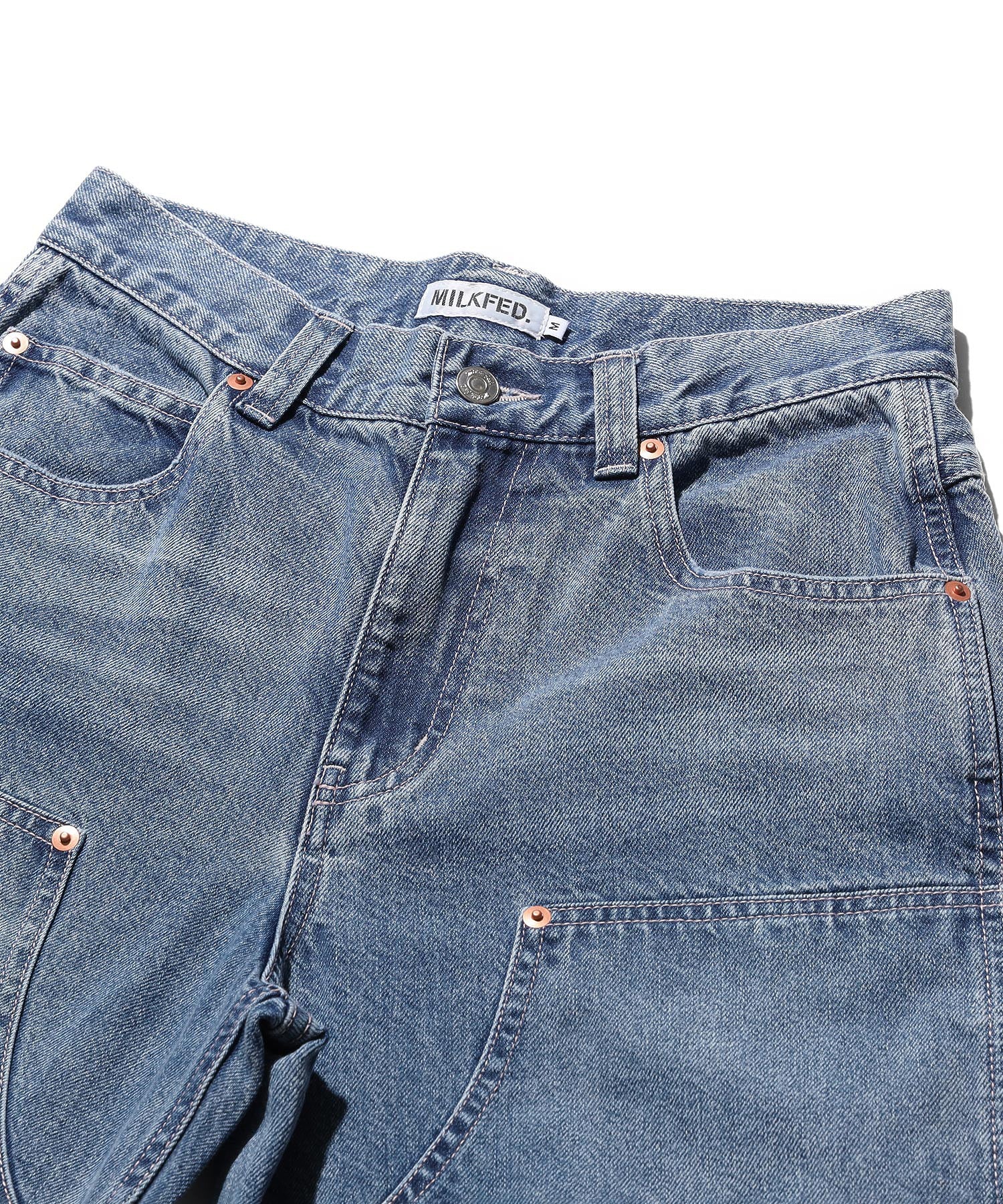 DOUBLE KNEE DISTRESSED DENIM PANTS