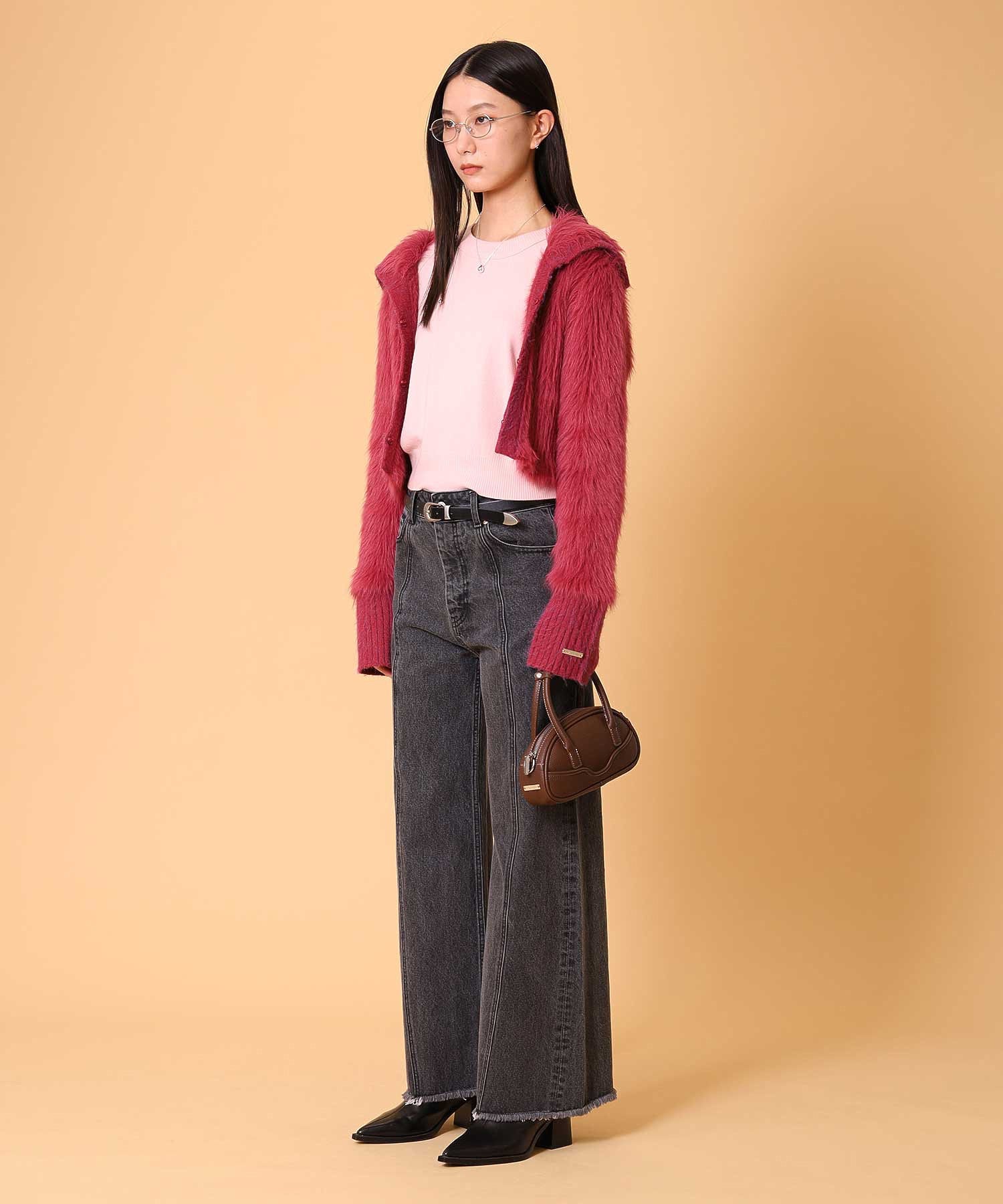 ビッグカラーシャギーニットカーディガン