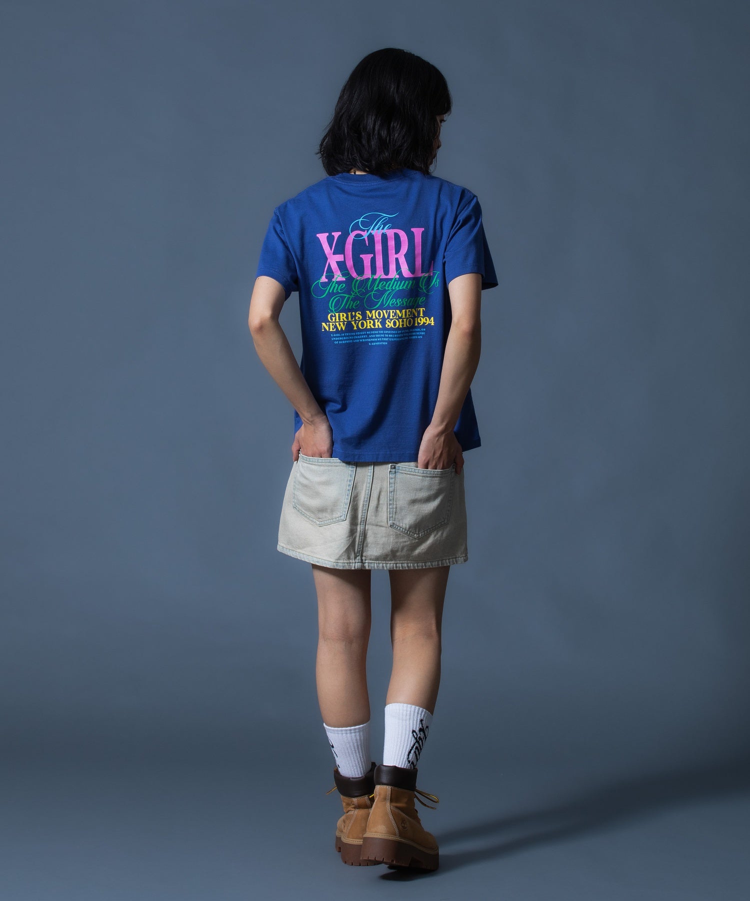 CURSIVE LOGO DENIM MINI SKIRT