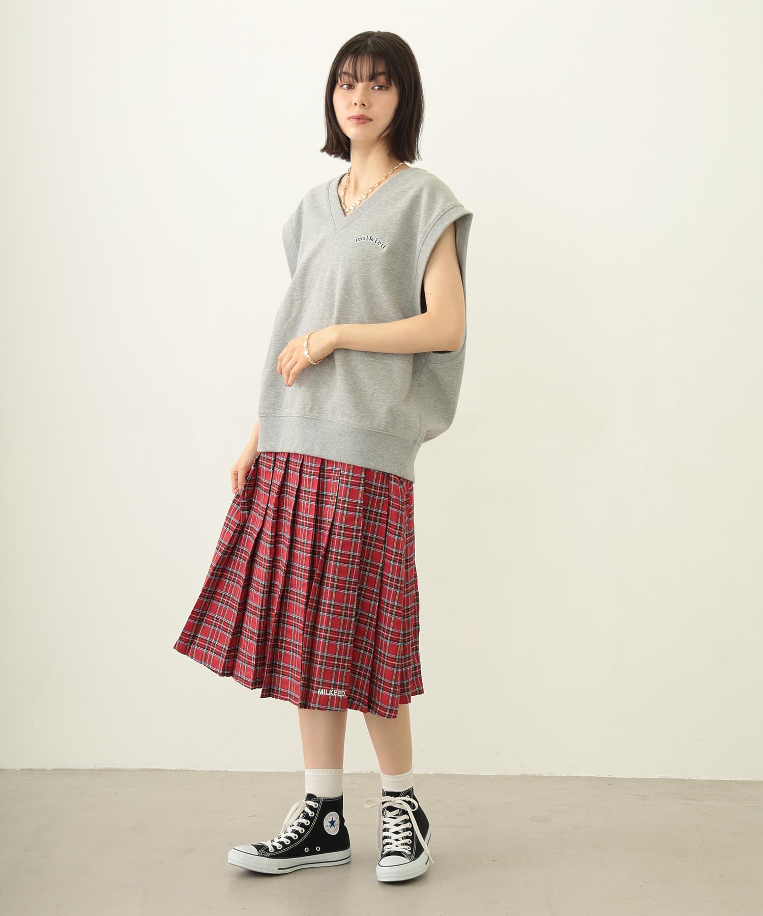 PLEATED PLAID SKIRT