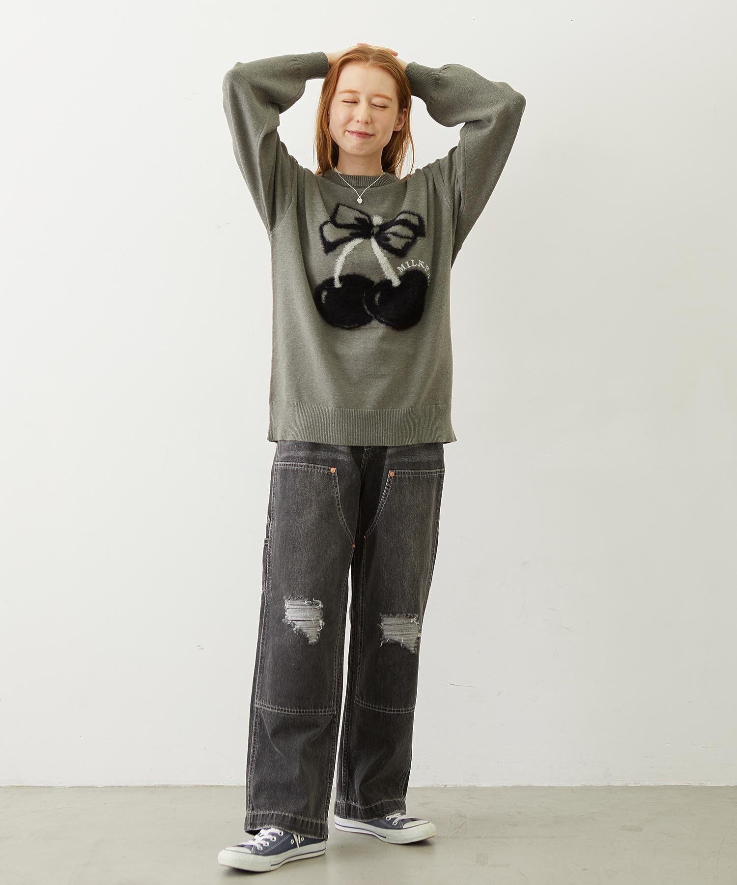 DOUBLE KNEE DISTRESSED DENIM PANTS
