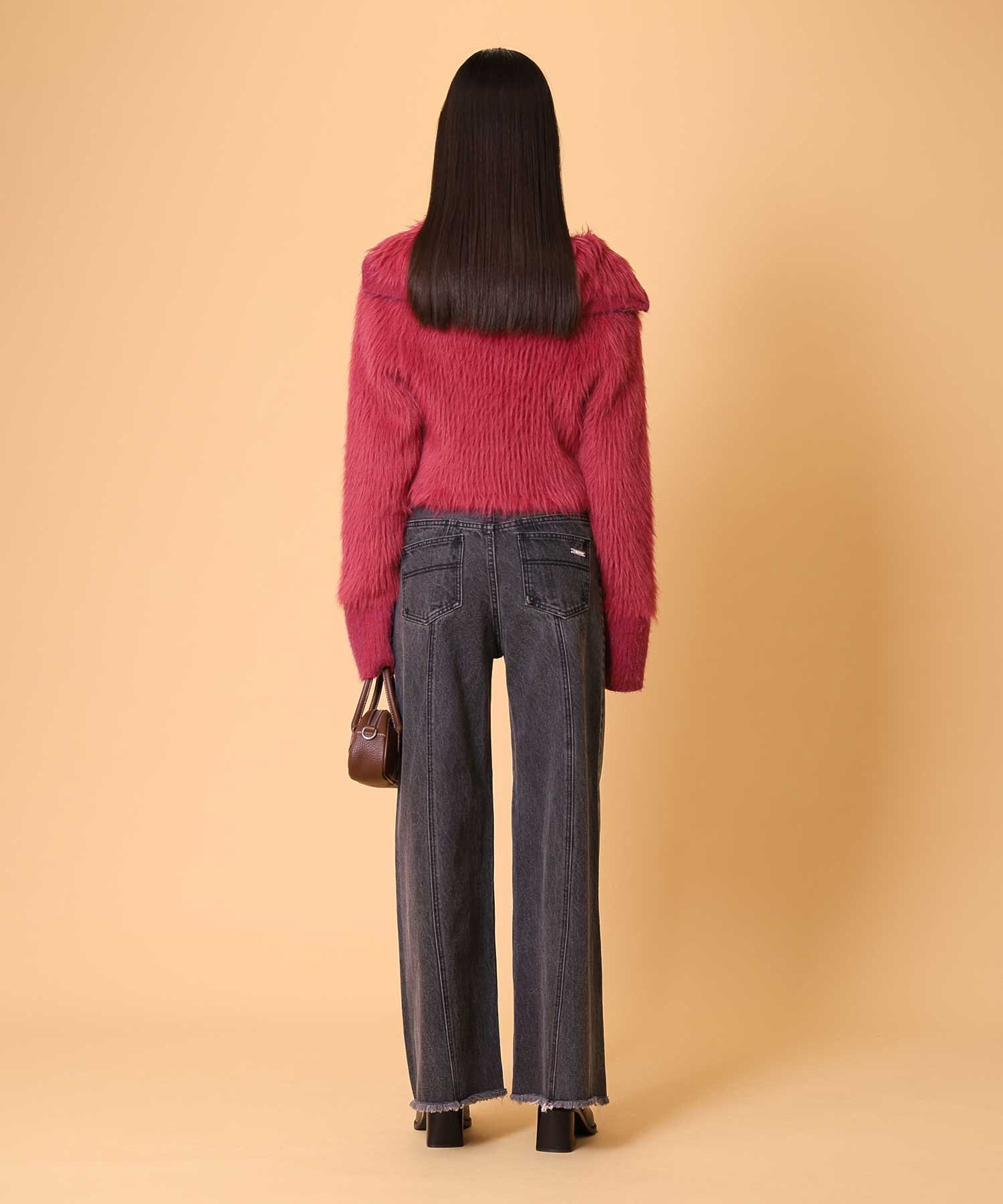 ビッグカラーシャギーニットカーディガン