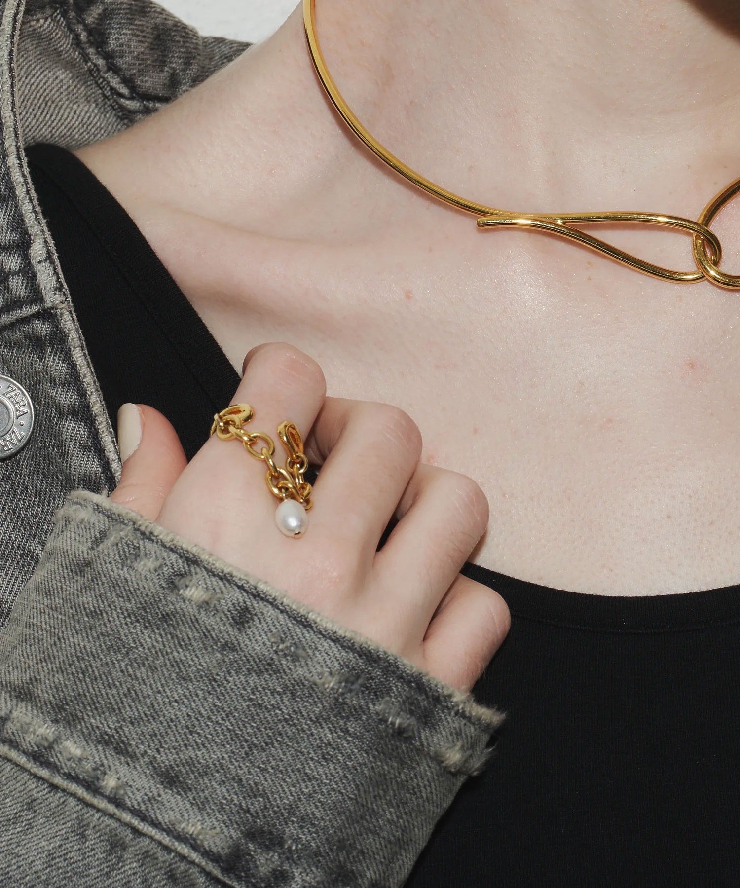 loni/IVY PEARL CHAIN RING