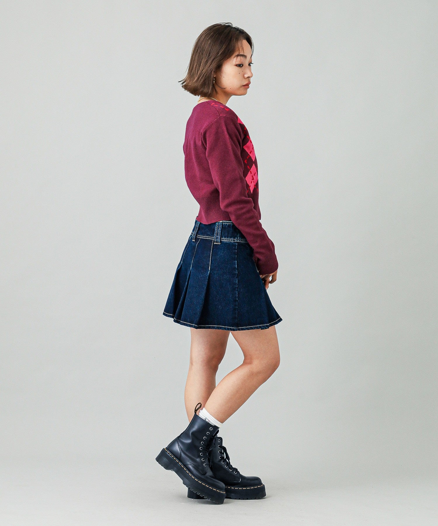 PLEATED DENIM MINI SKIRT