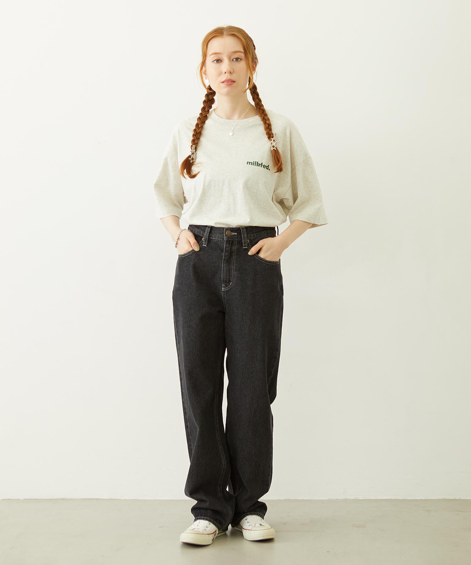MILKFED. EMBROIDERED DENIM PANTS