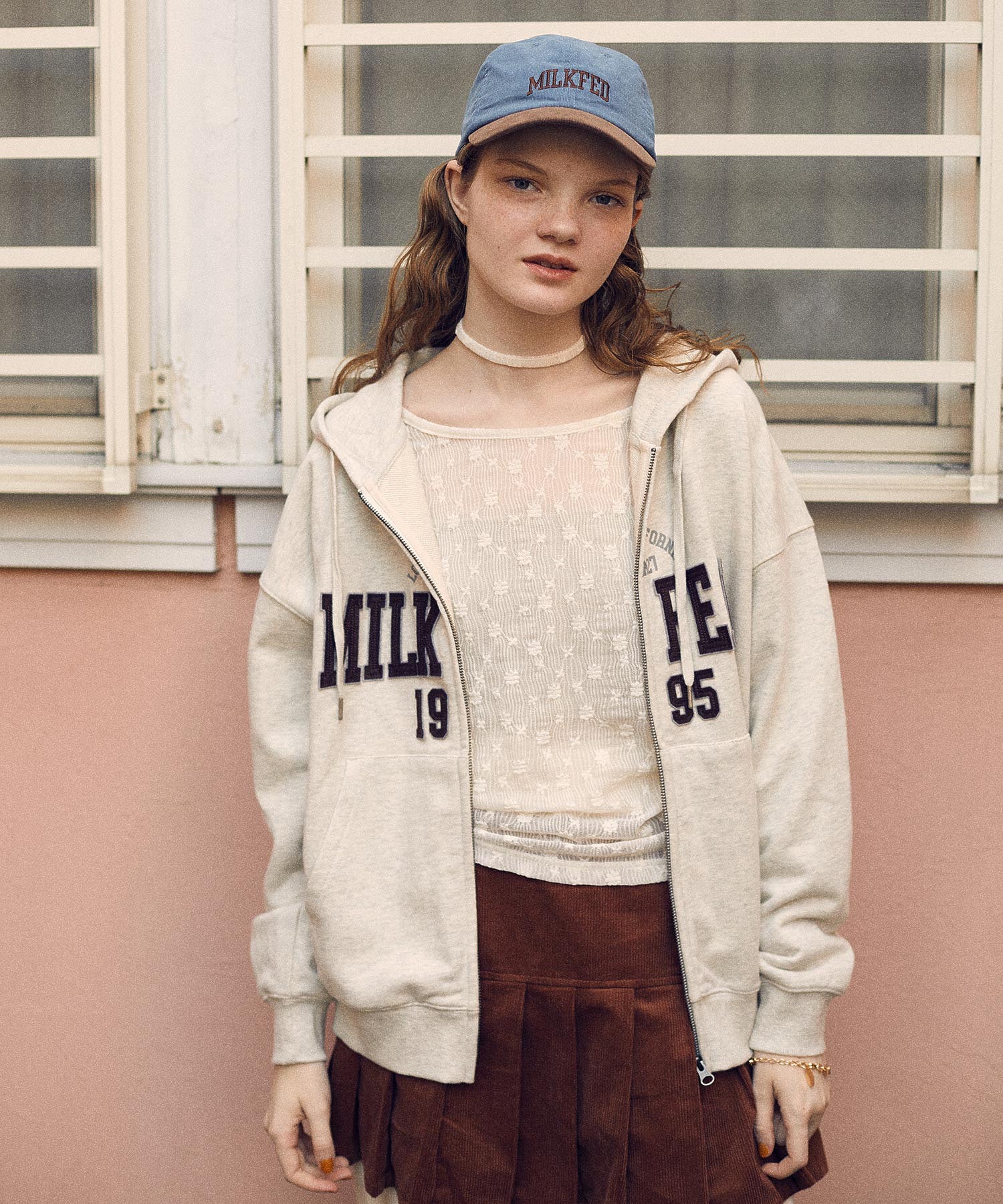 COLLEGE PATCH ZIP UP HOODIE