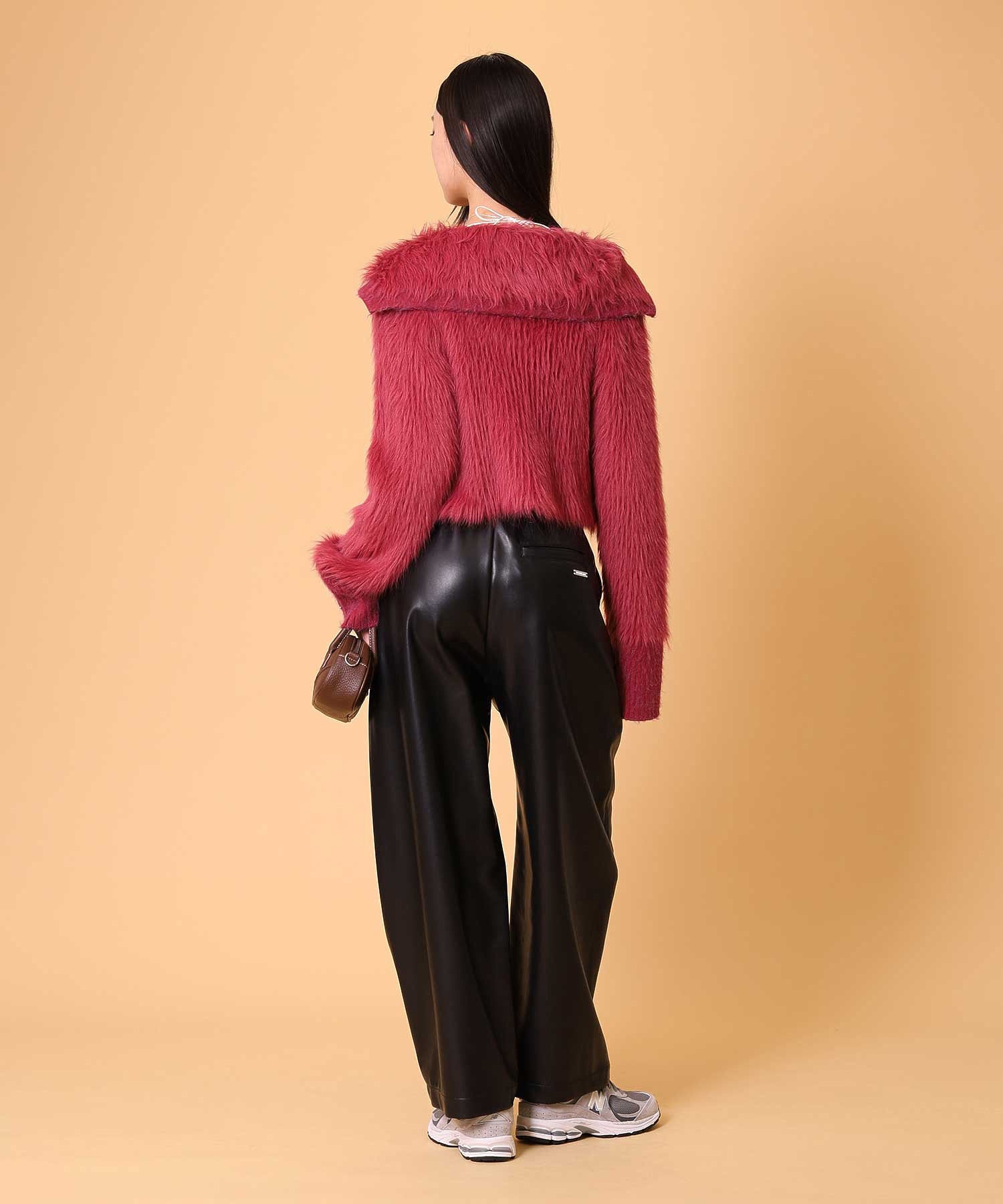 ビッグカラーシャギーニットカーディガン