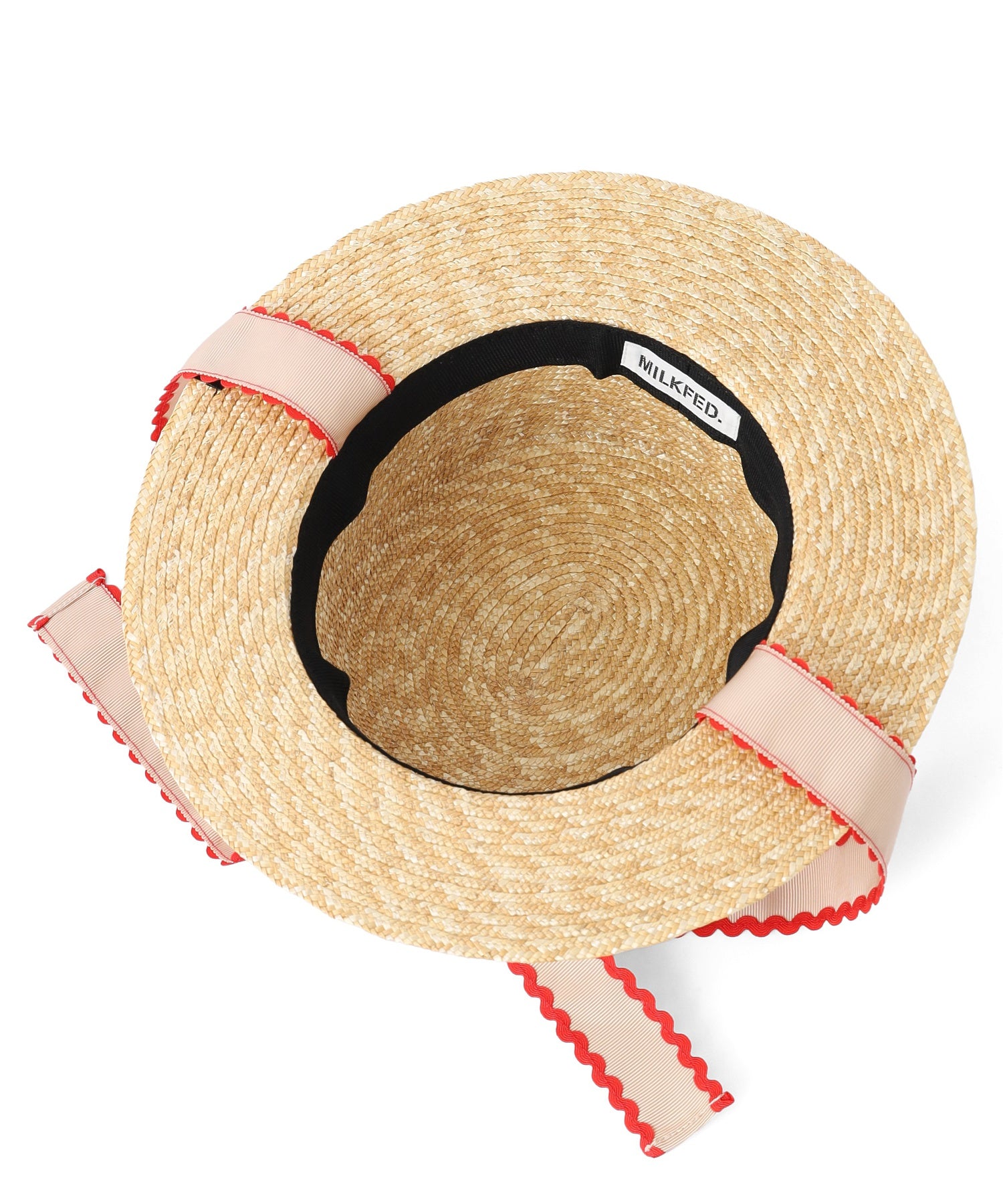 TRIMMED RIBBON BOATER HAT