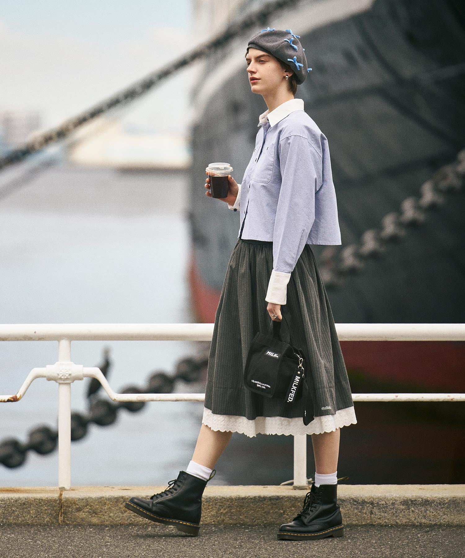 LACE HEM STRIPED SKIRT