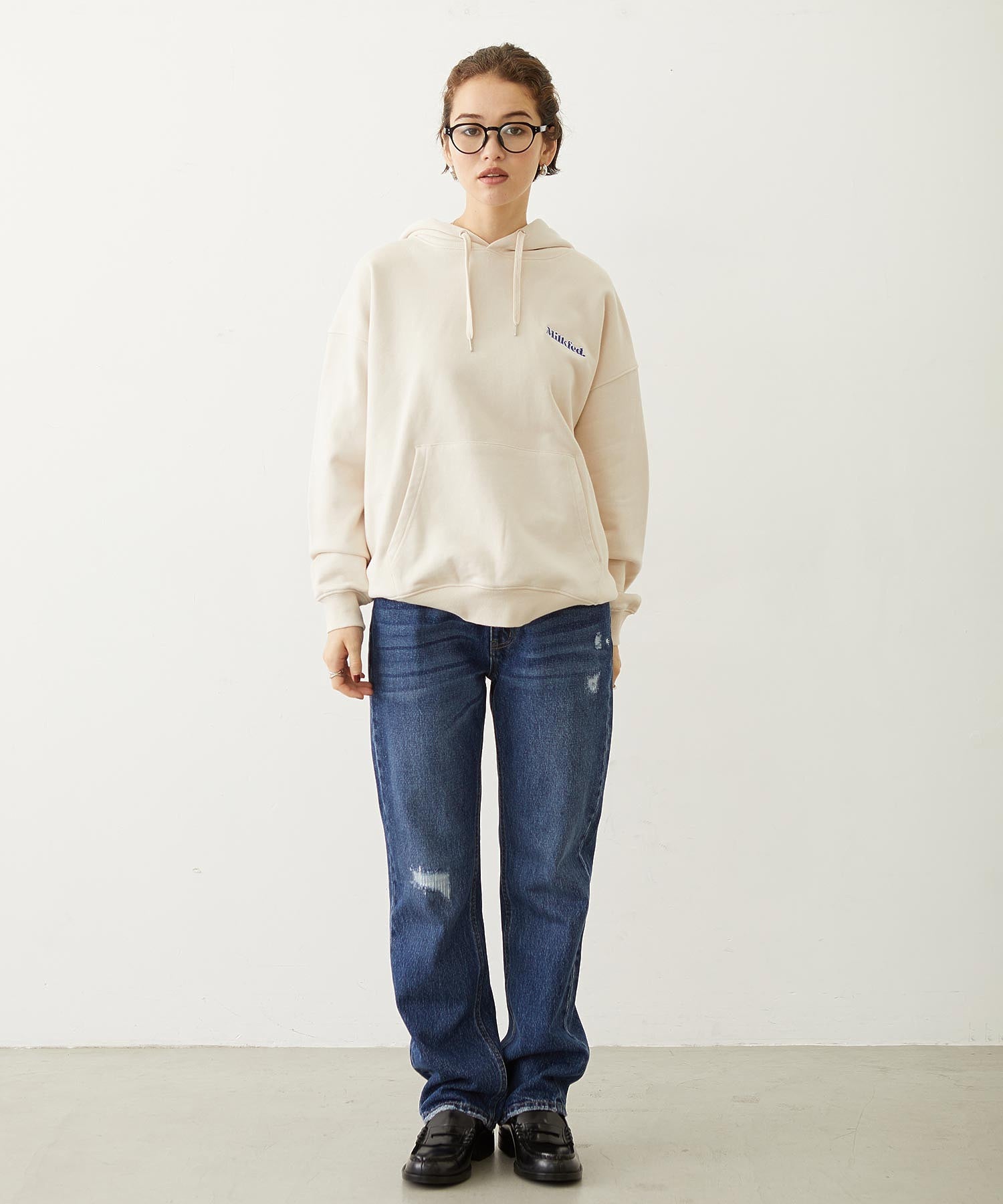 RIBBON EMBROIDERY SWEAT HOODIE