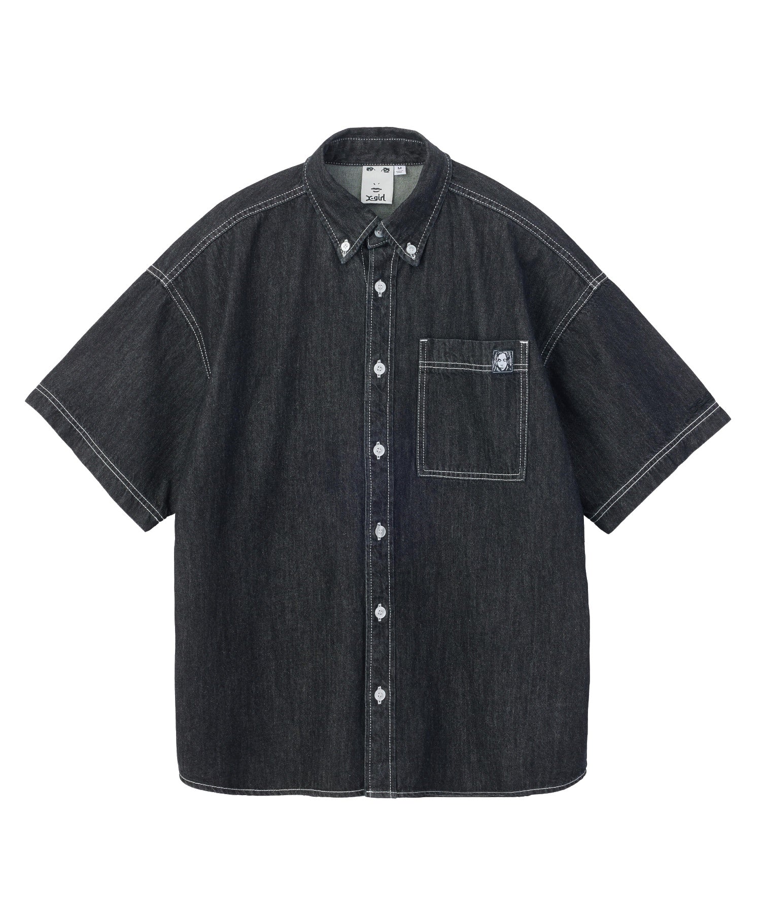 FACE LABEL BUTTON DOWN DENIM S/S SHIRT
