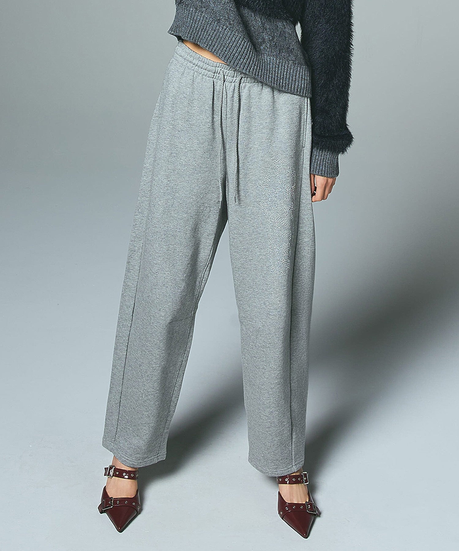 RHINESTONE CURSIVE LOGO SWEAT PANTS