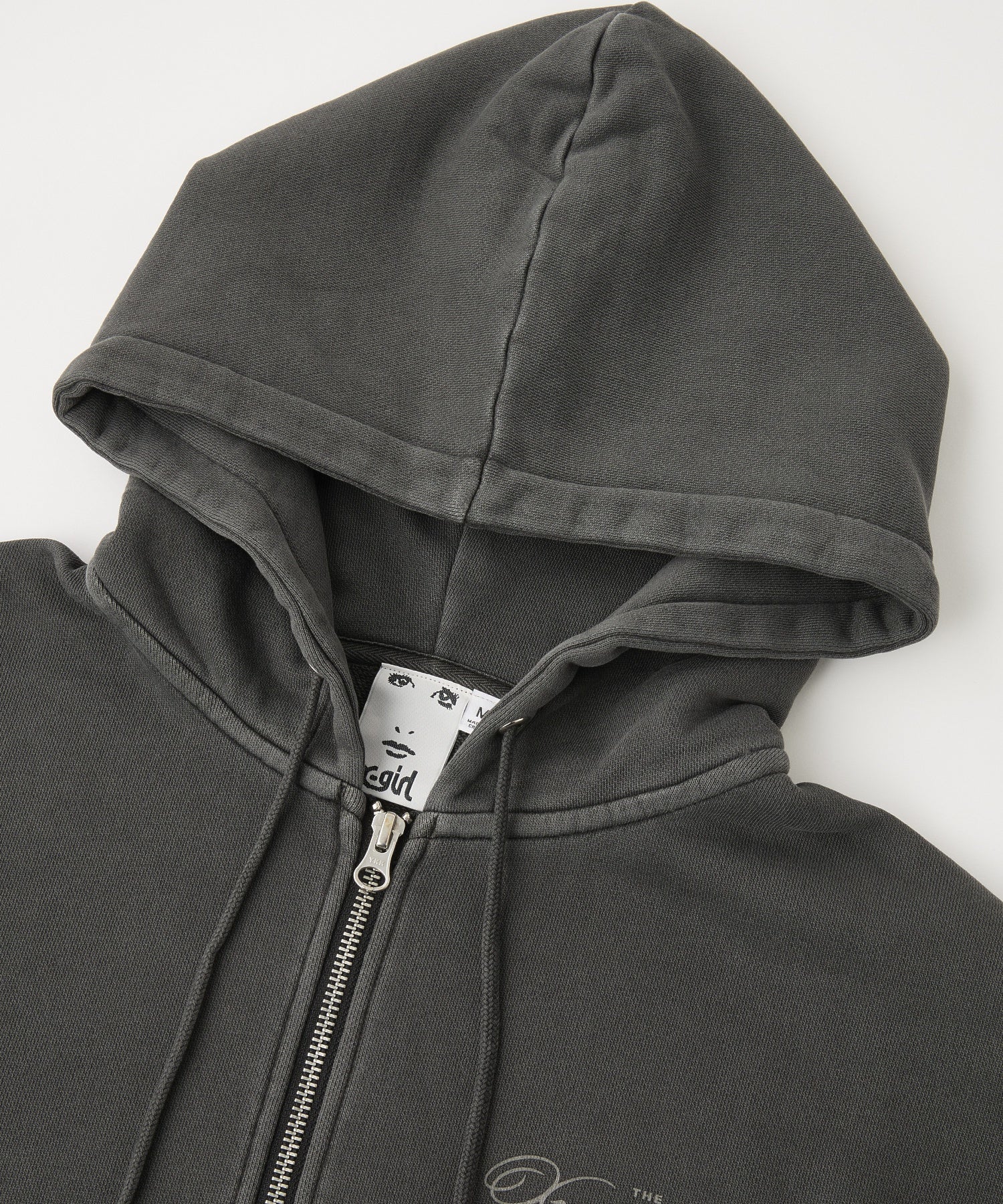 PIGMENT DYED FACE LABEL ZIP UP SWEAT HOODIE