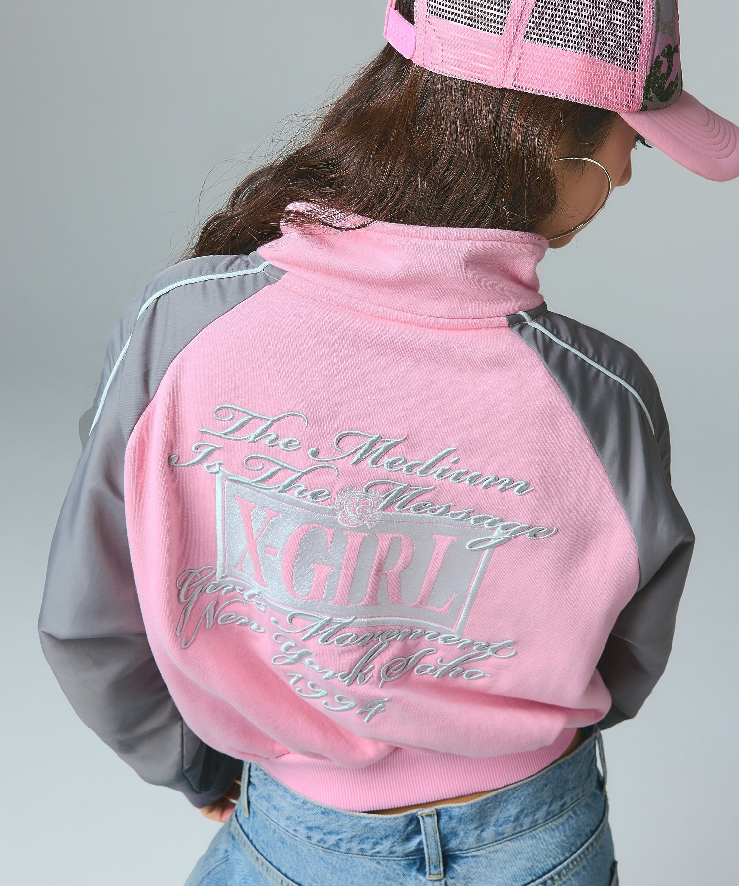 WOVEN MIX SWEAT ZIP UP TOP