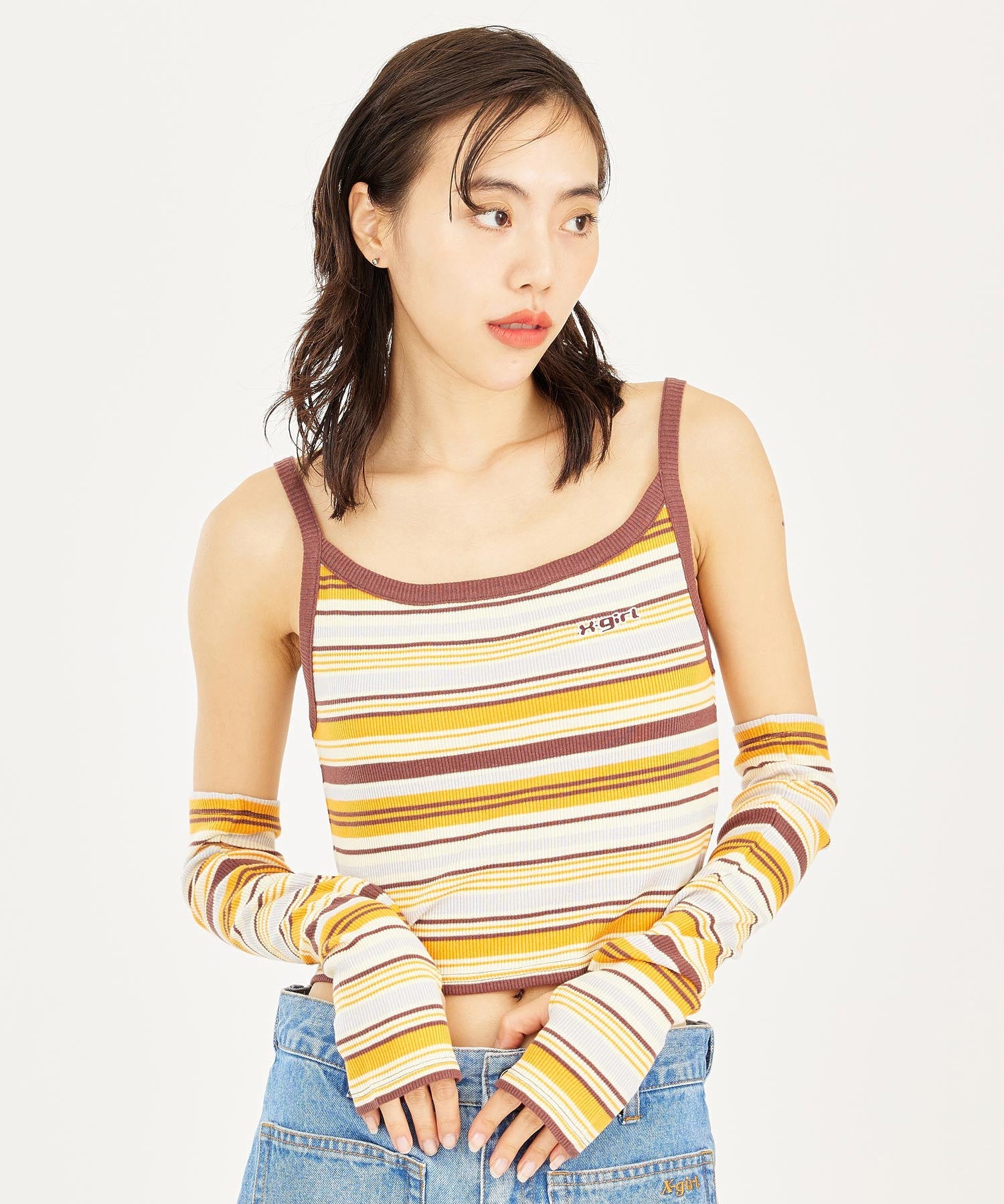 STRIPED ARM WARMER X-girl