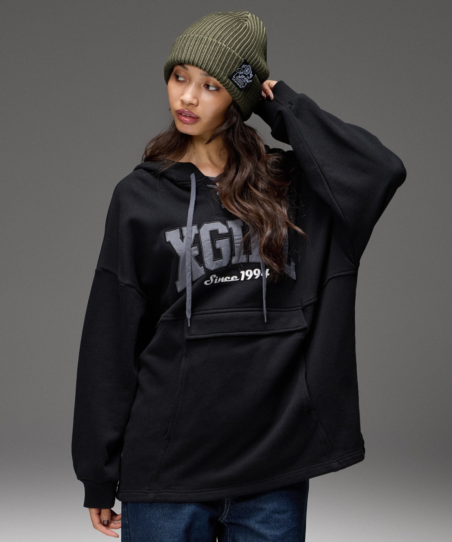 FRONT LACE UP ANORAK SWEAT HOODIE