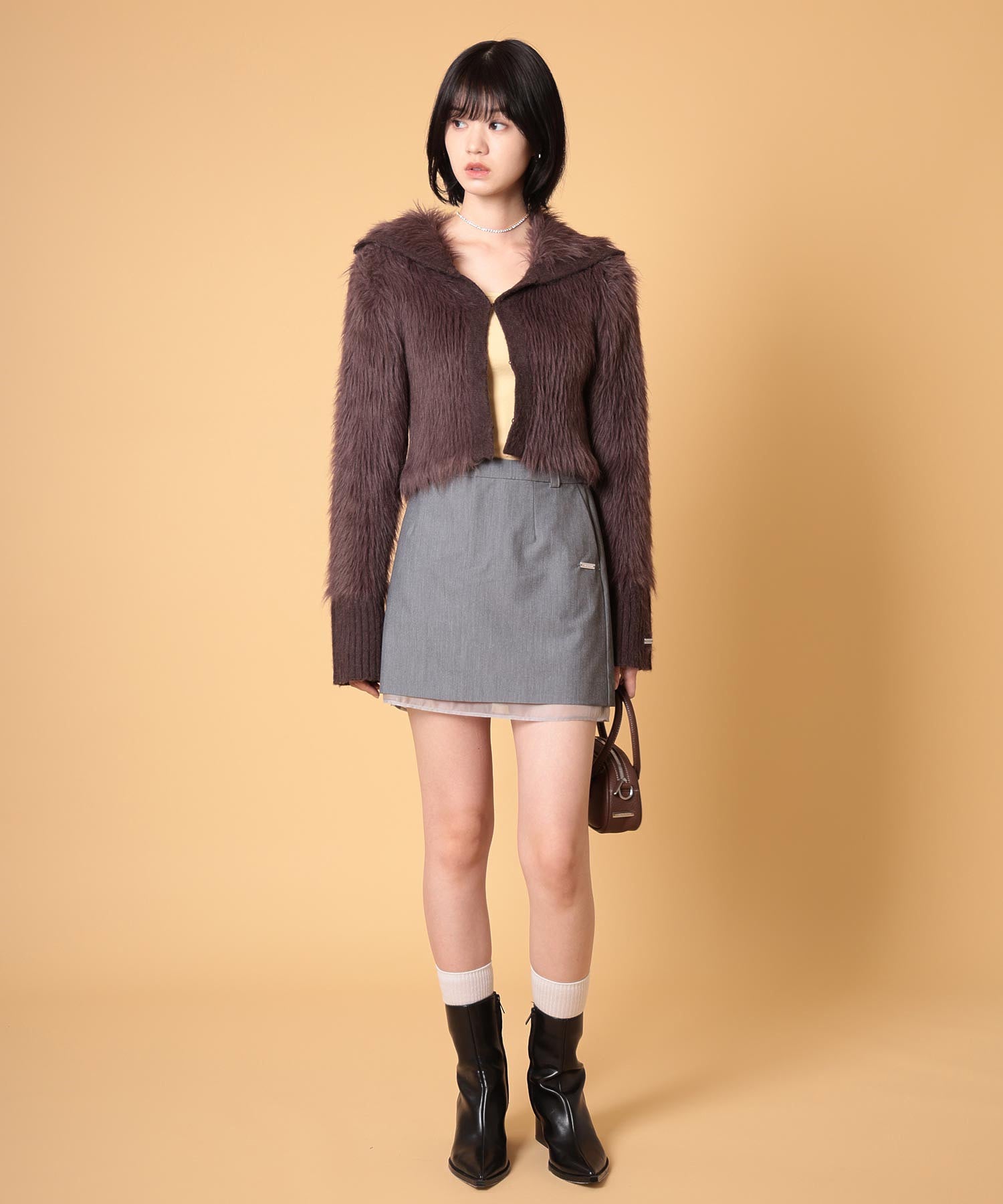 ビッグカラーシャギーニットカーディガン