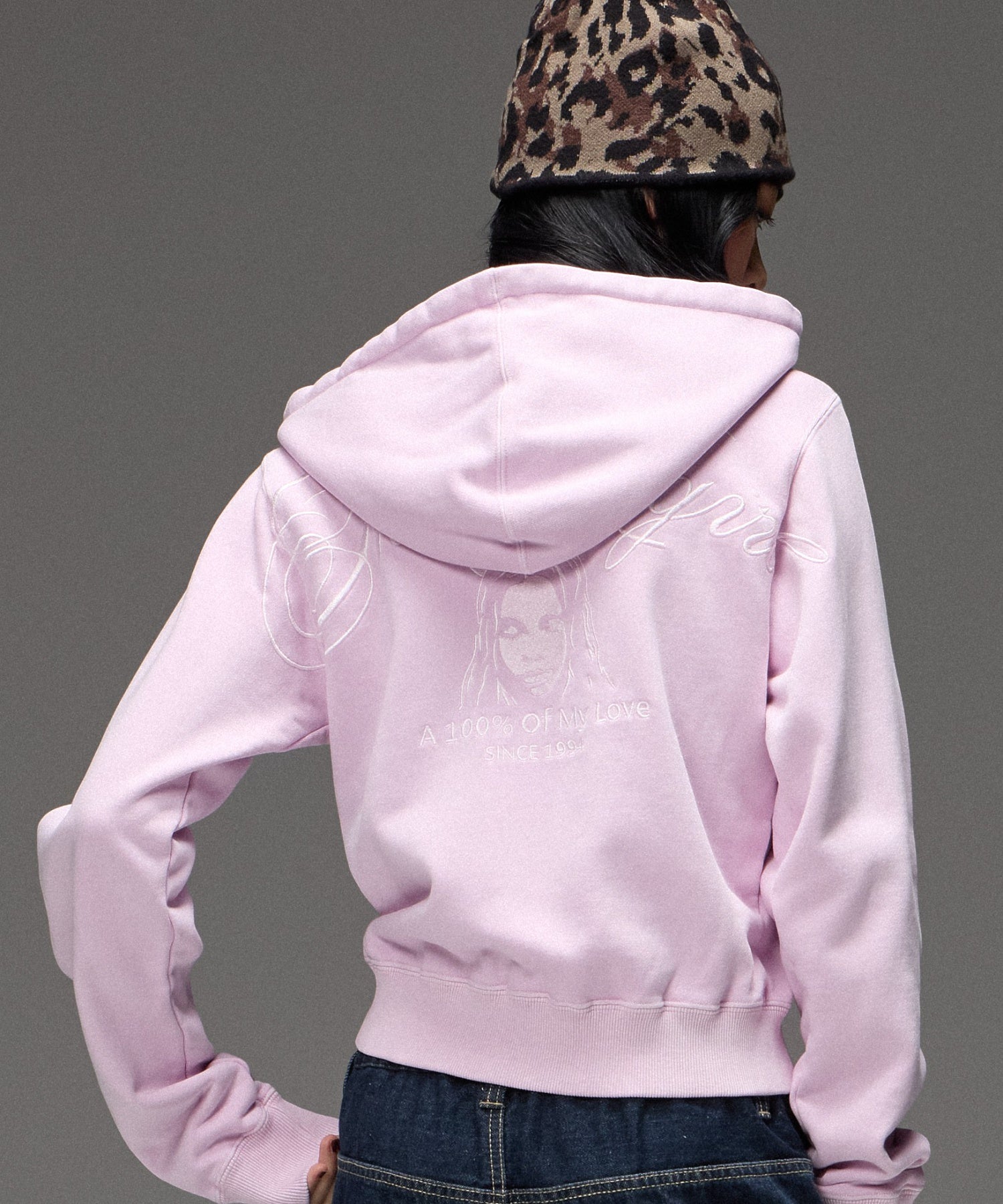 FACE AND SCRIPT LOGO COMPACT ZIP UP SWEAT HOODIE