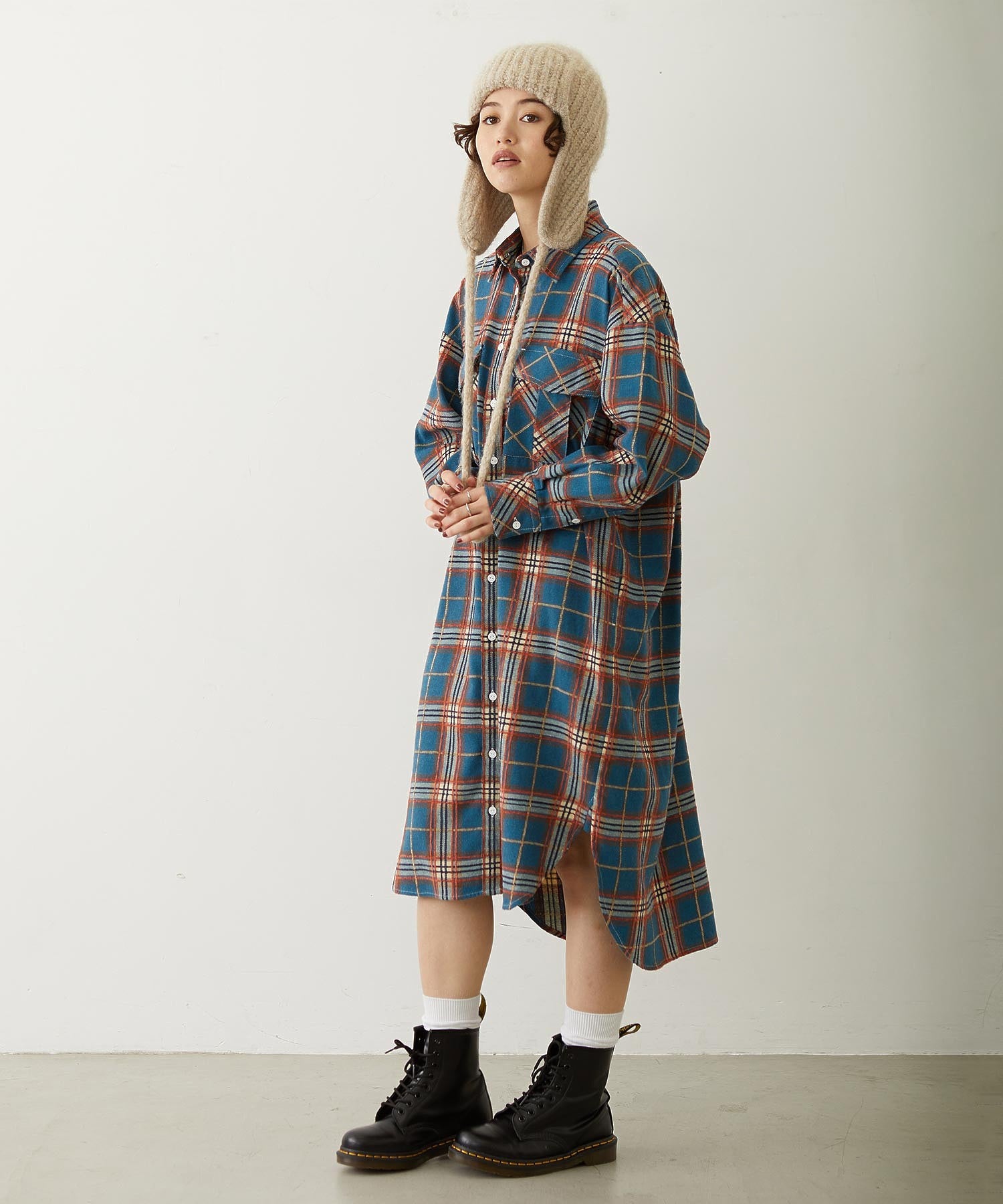 LOGO PLAID SHIRT DRESS