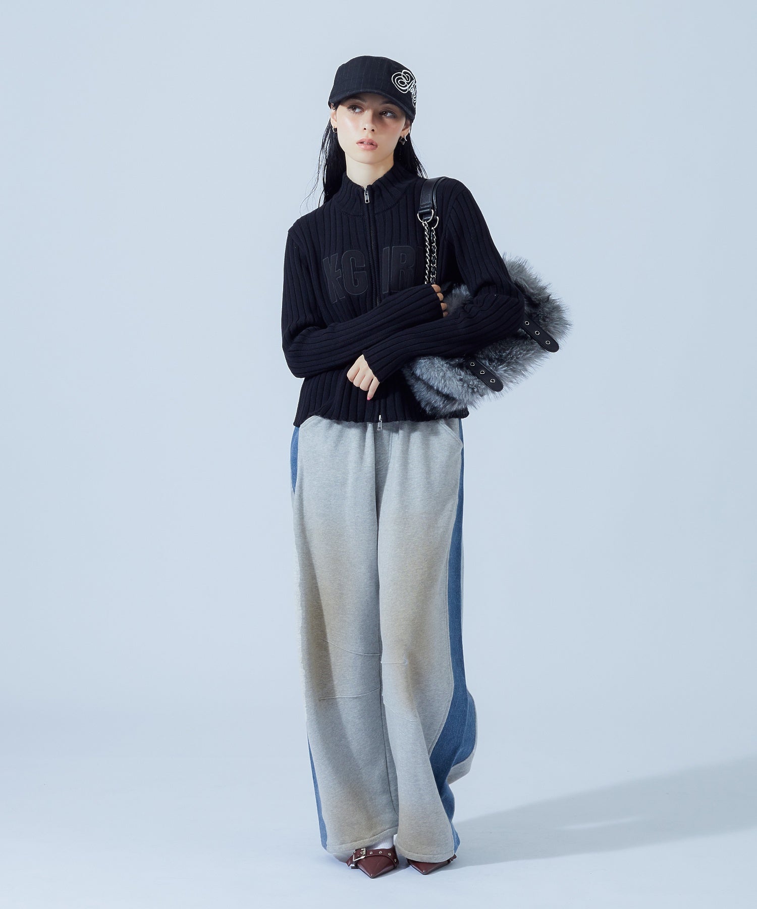 DENIM PANELED WIDE BAGGY SWEATPANTS