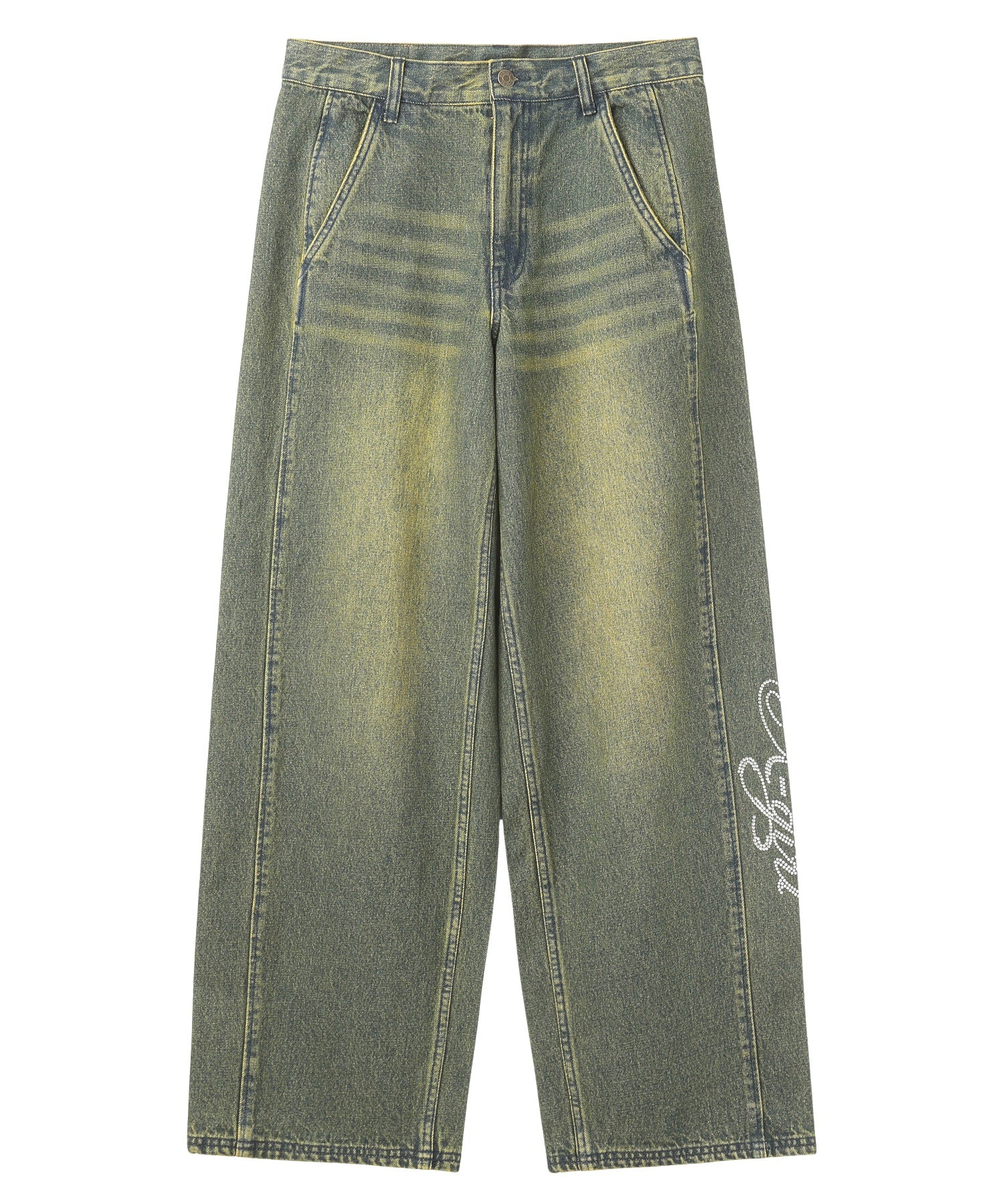 RHINESTONE LOGO LOOSE DENIM PANTS