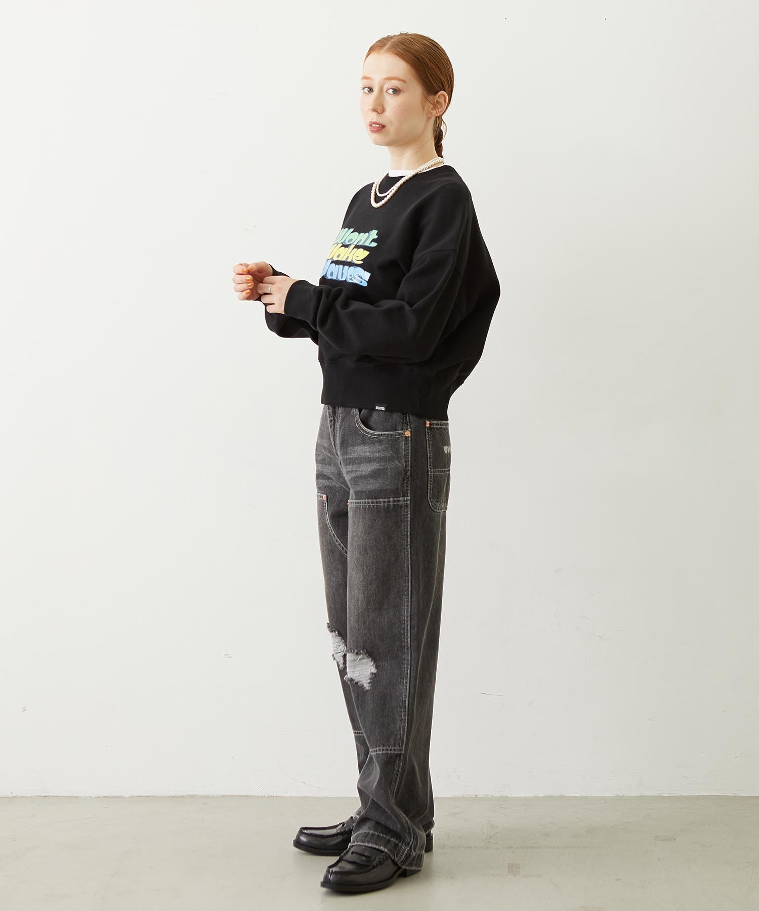 THREE-TIERED LOGO CLEAR PRINT SHORT CREW SWEAT