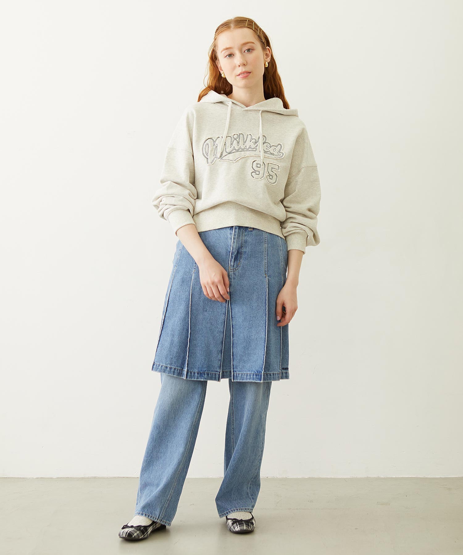 PLEATED DENIM SKIRT