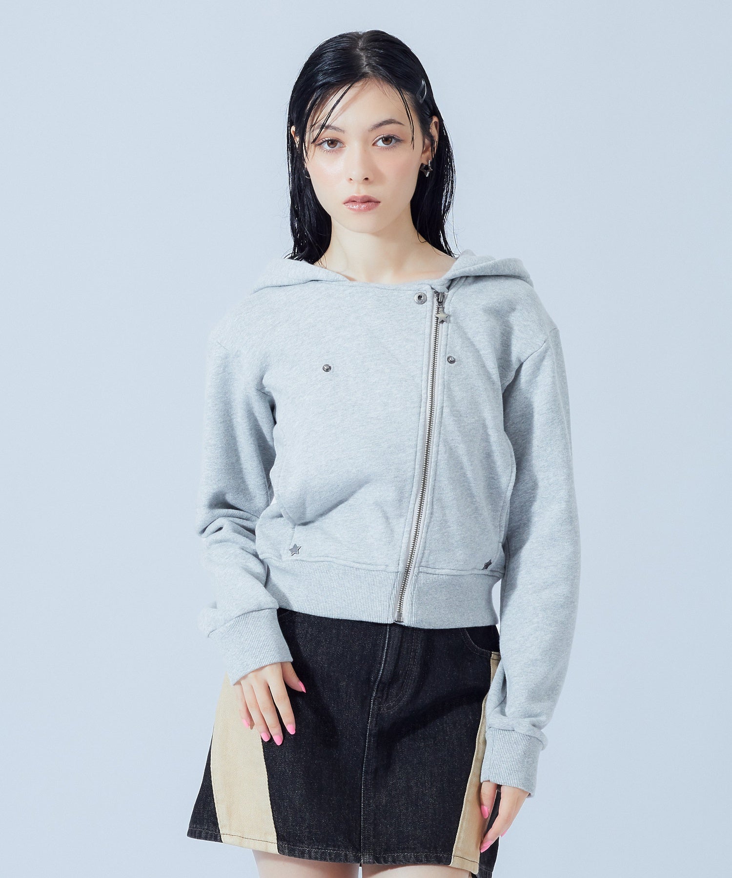 DOUBLE COLLAR ZIP UP SWEAT HOODIE