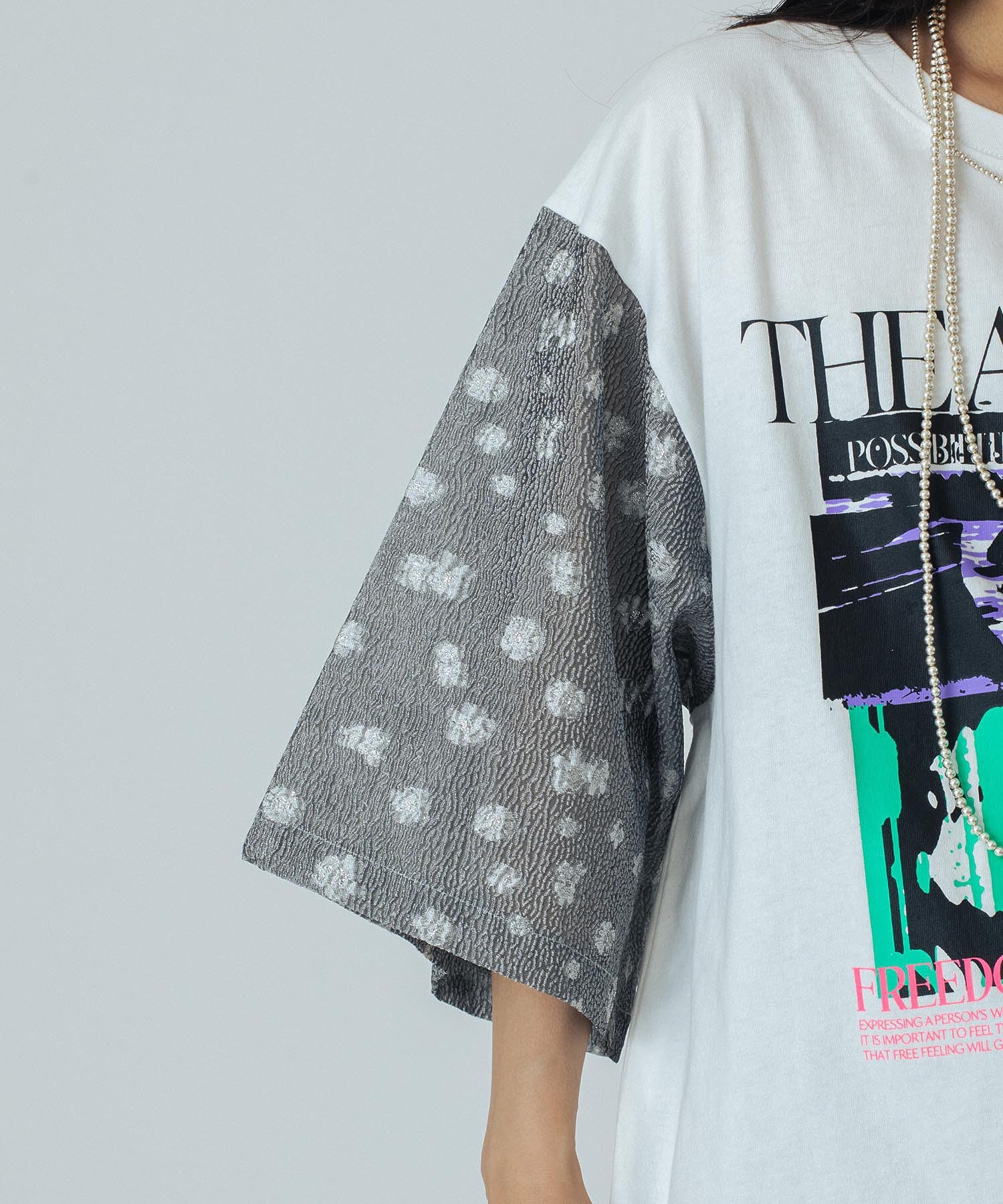 OKIRAKU×ROSEBUD/FLOWER SLEEVE GRAPHIC TOP