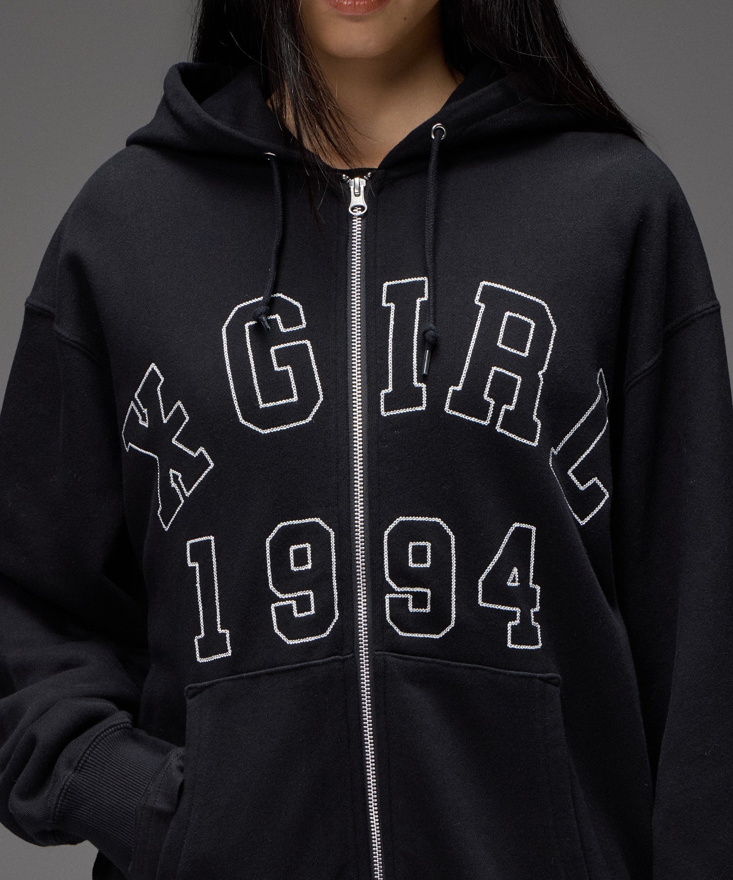 LOGO PATCH AND STITCH ZIP UP SWEAT HOODIE