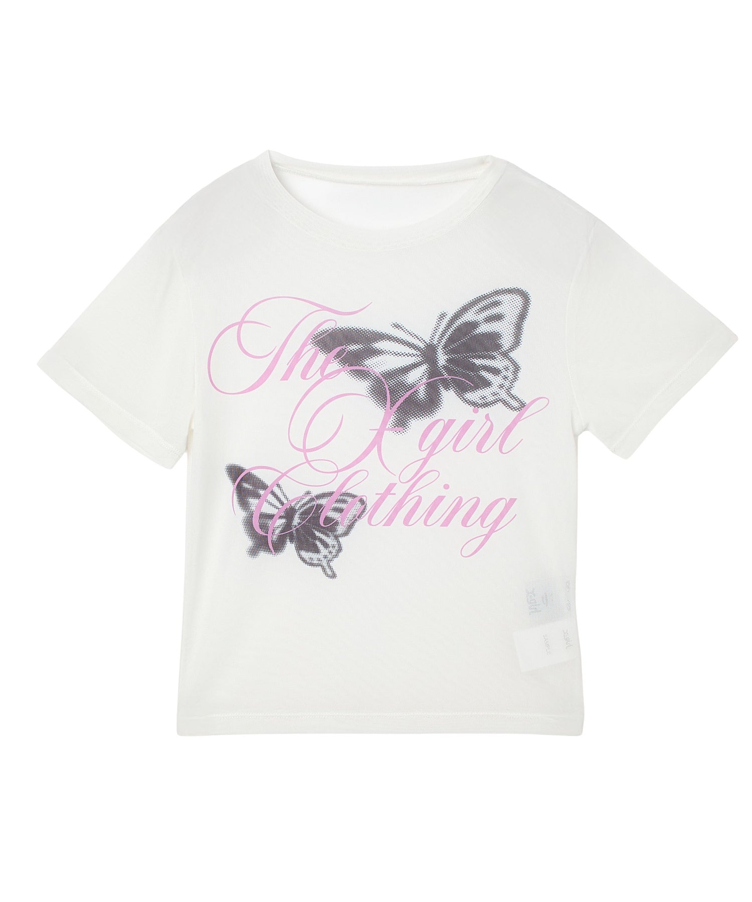 SCRIPT LOGO AND BUTTERFLY MESH S/S BABY TEE