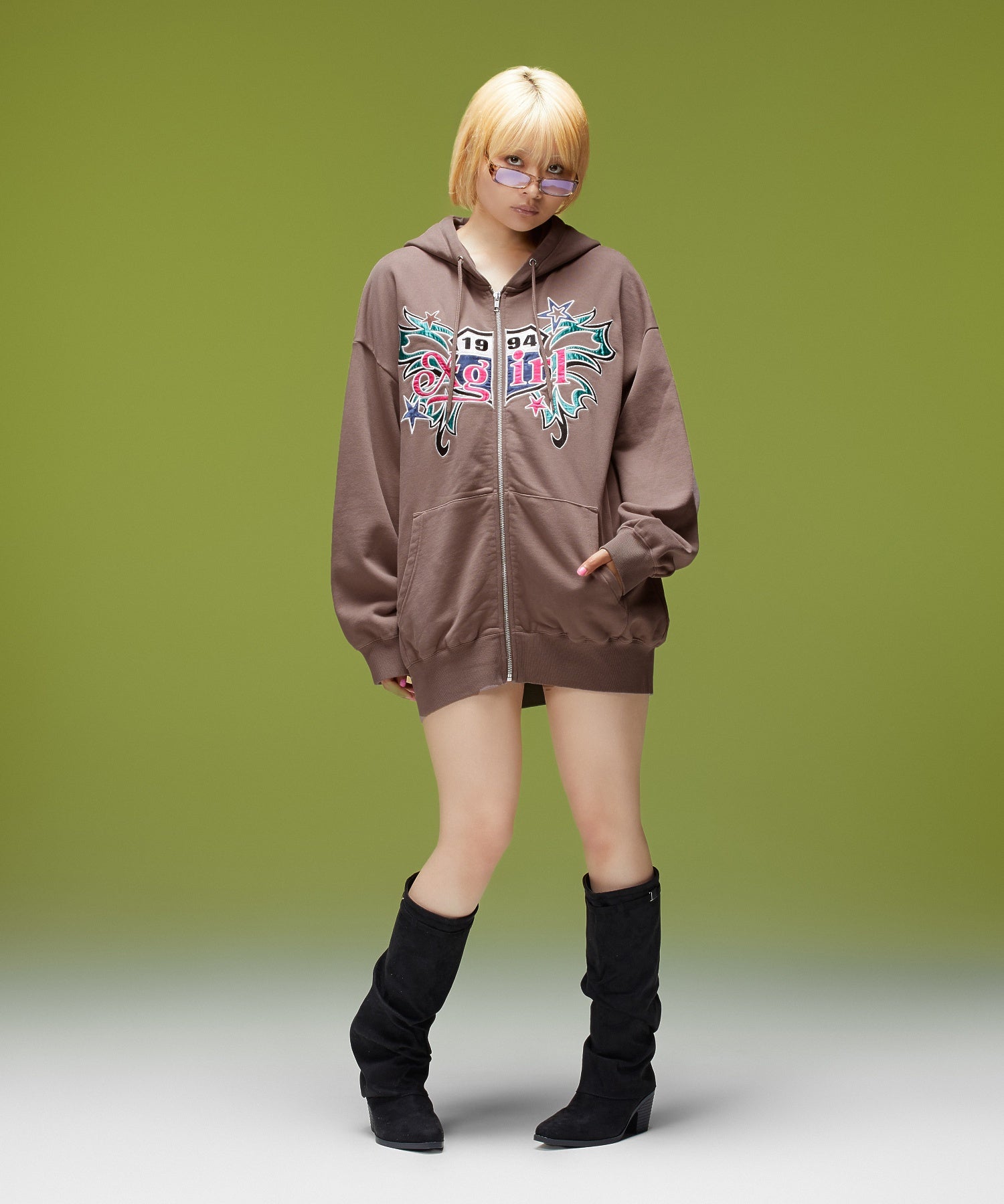 BUTTERFLY EMBLEM ZIP UP SWEAT HOODIE