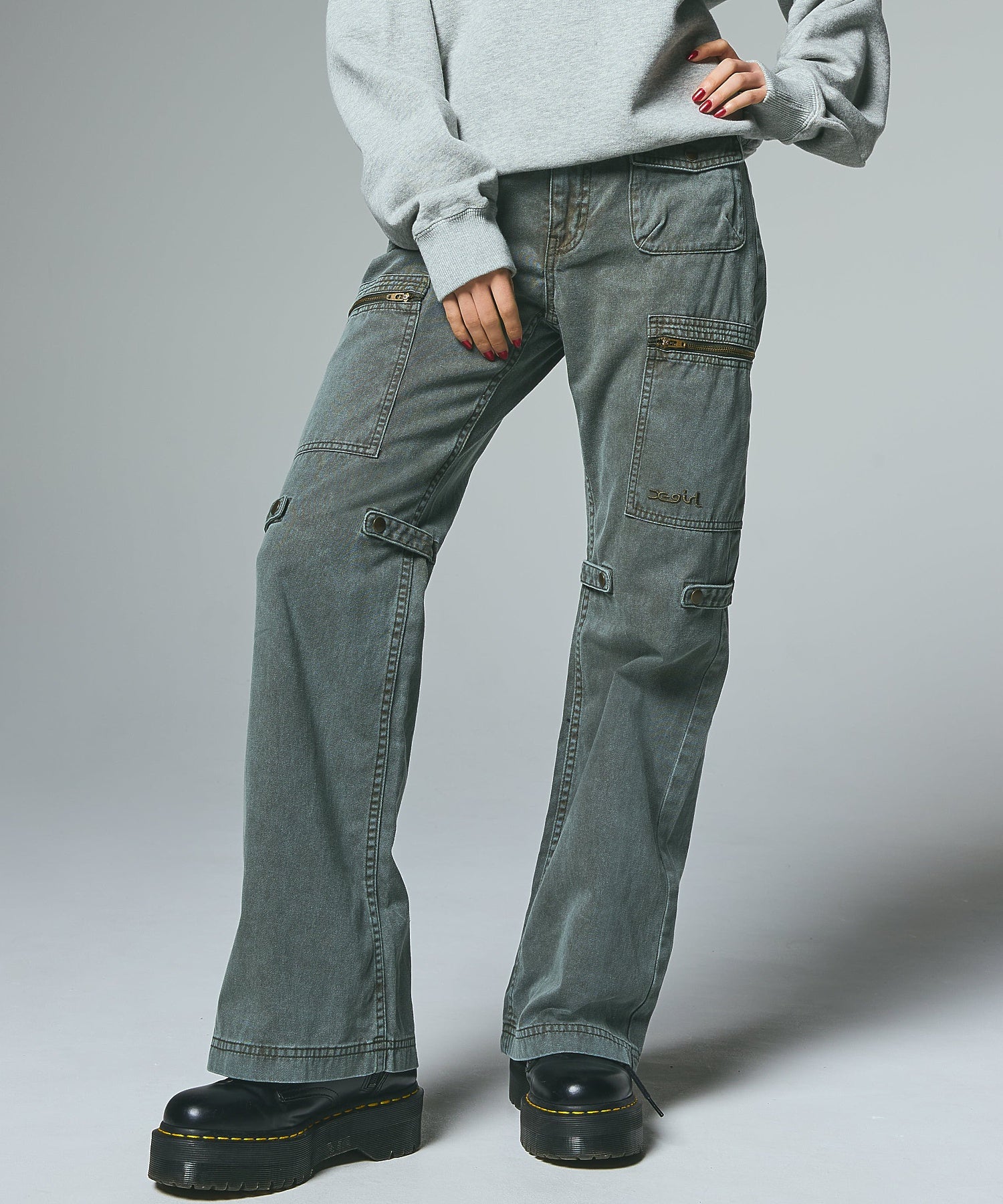 FADED MULTI POCKET FLARE PANTS