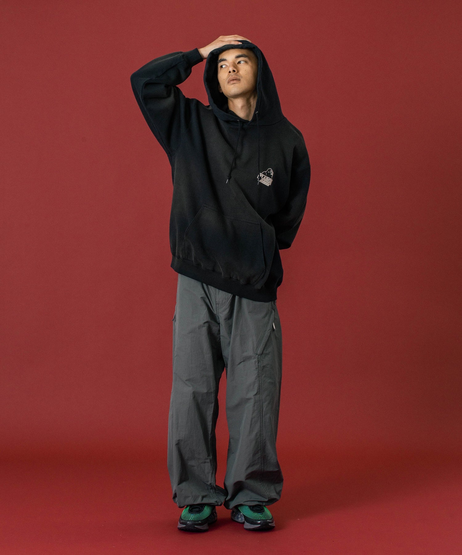 DISCHARGE PRINTED SLANTED OG HOODED SWEATSHIRT