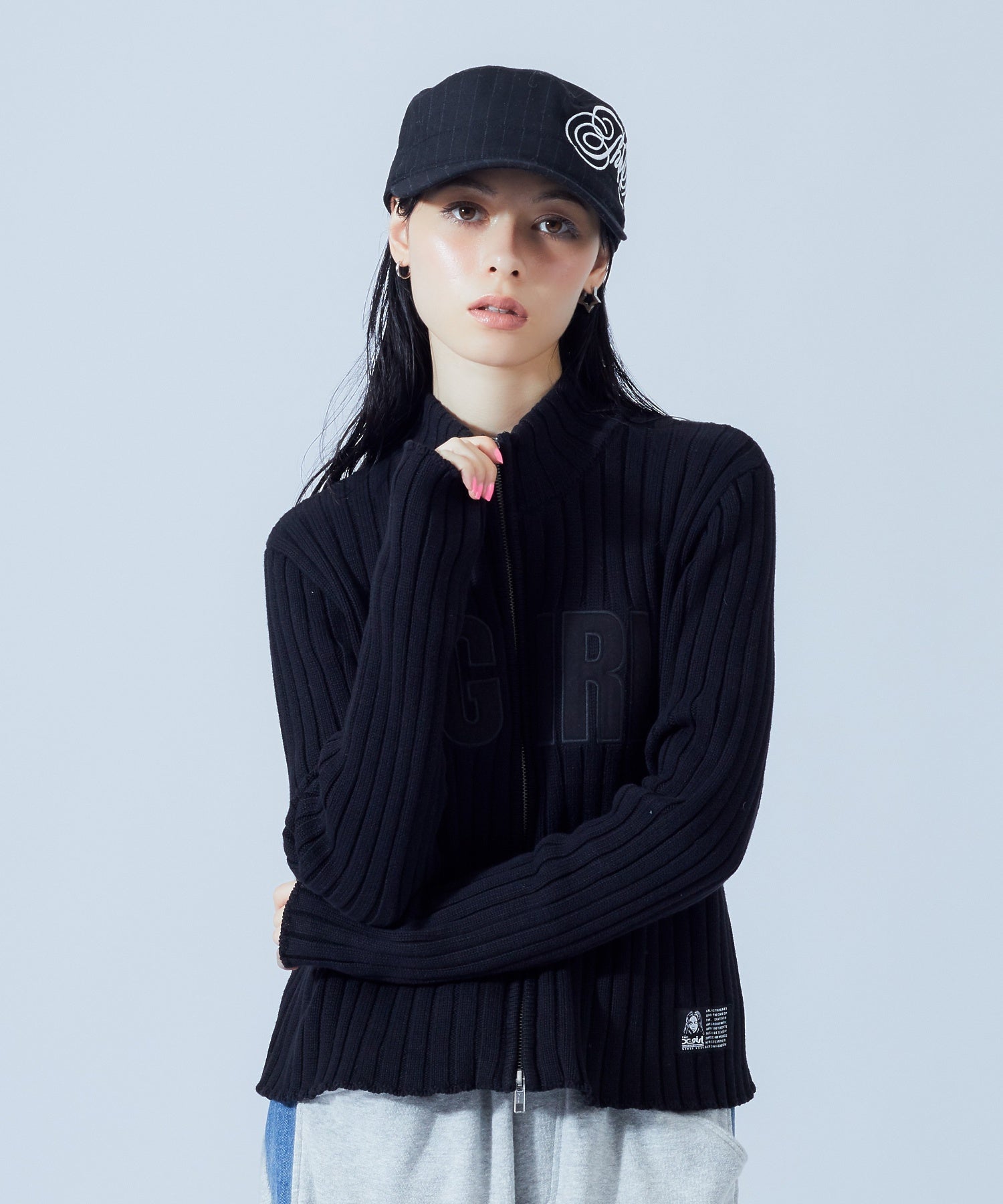 FADED PATCH ZIP UP KNIT TOP
