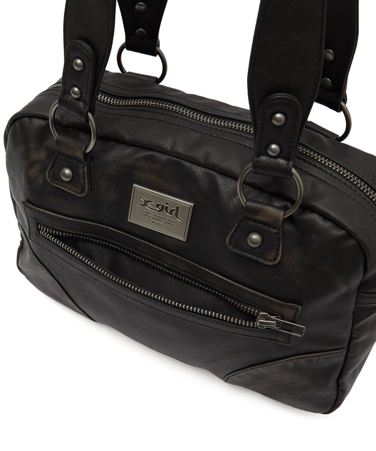 METAL LOGO PLATE FAUX LEATHER HANDBAG