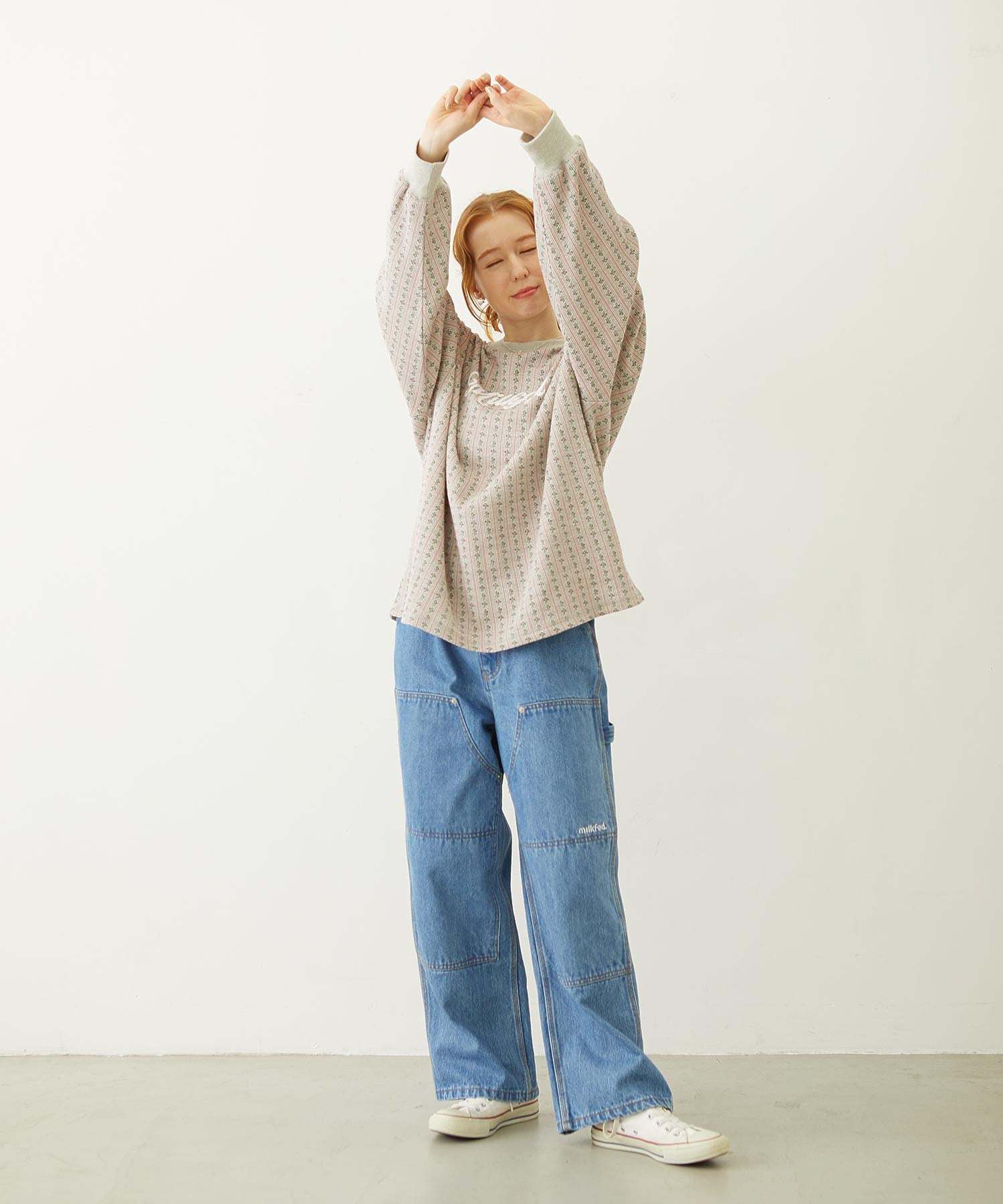 STRIPED FLOWER WAFFLE L/S TOP