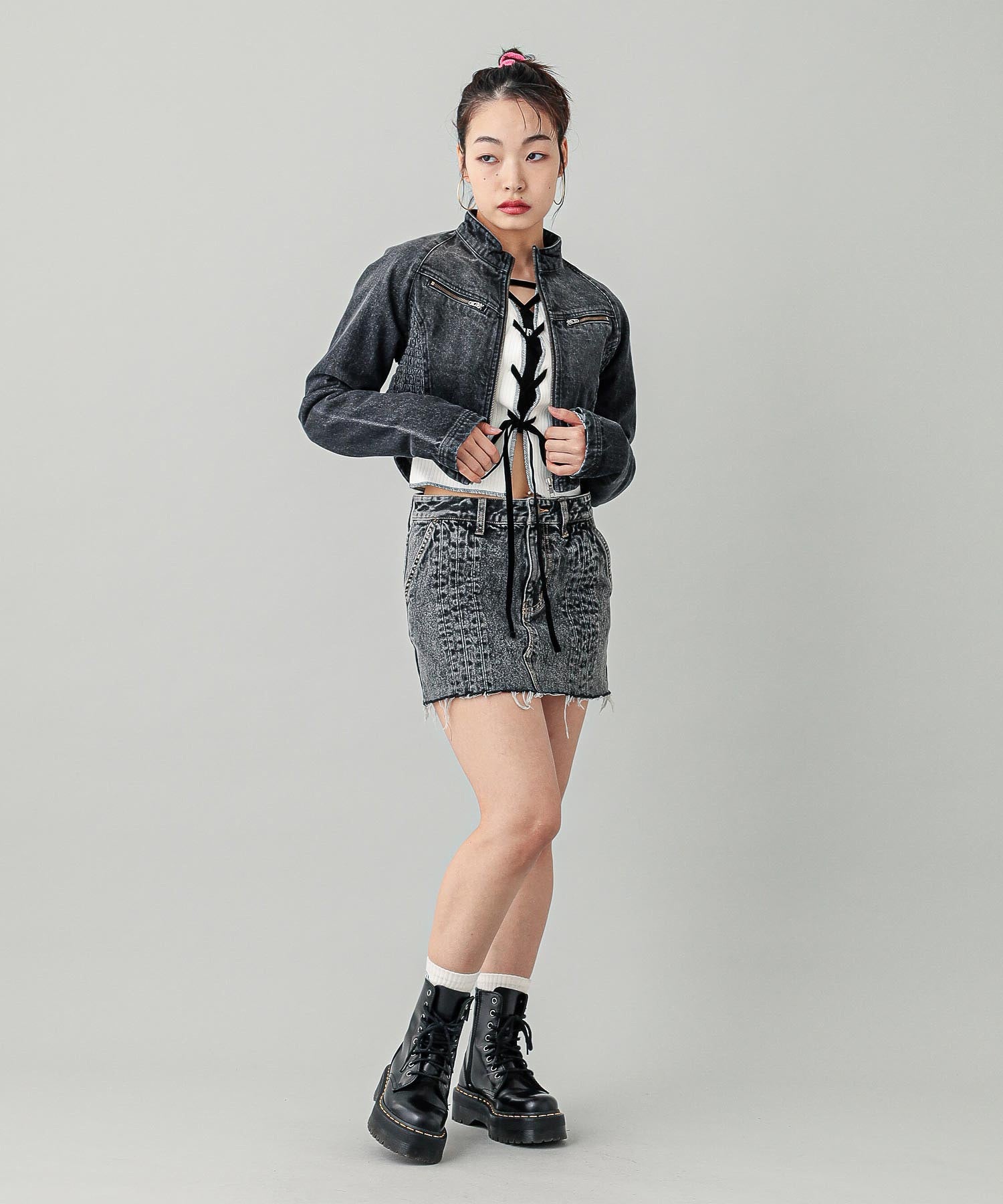 ZIP UP STAND COLLAR DENIM JACKET