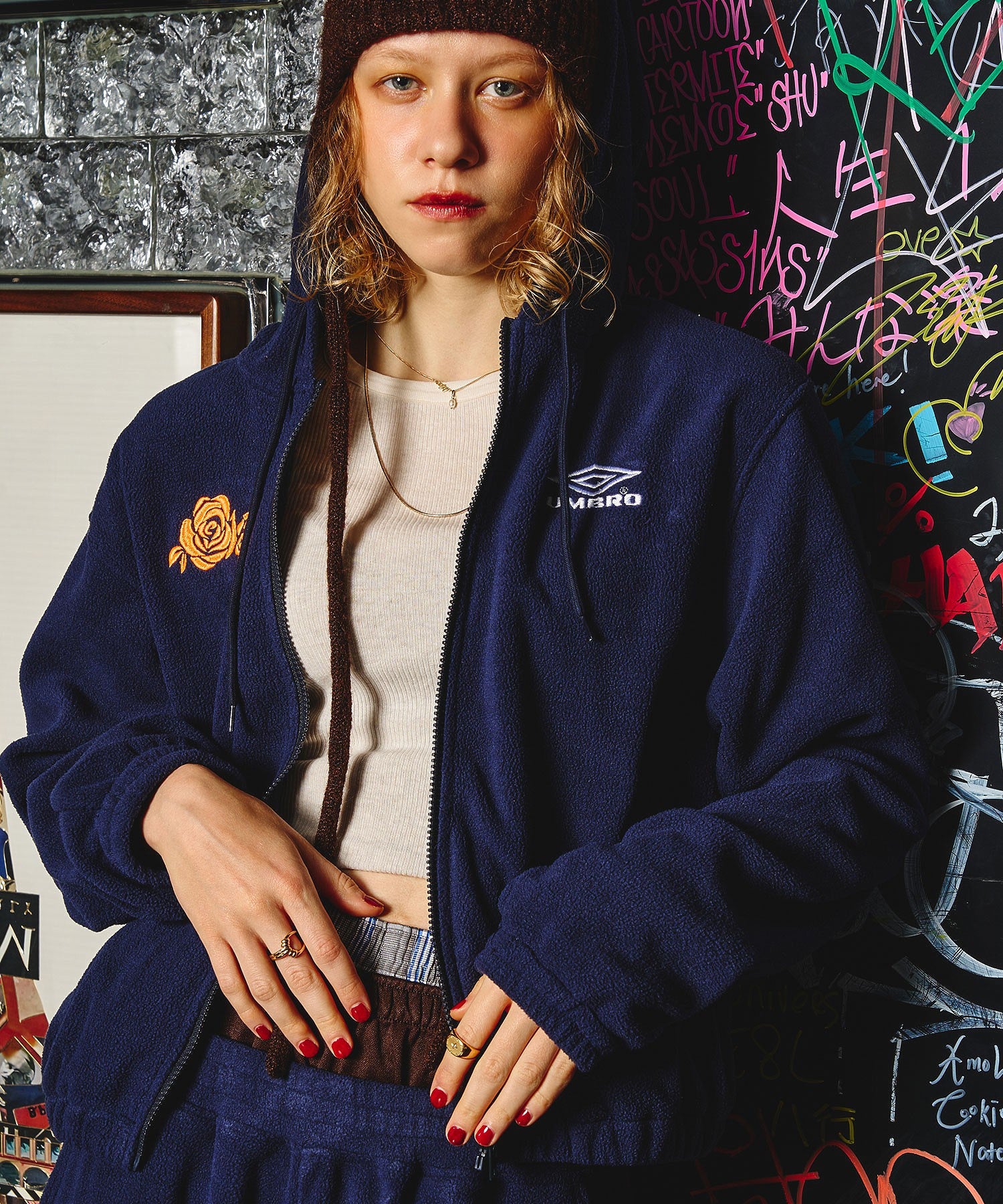 UMBRO × ROSE BUD/ZIP-UP FLEECE HOODIE