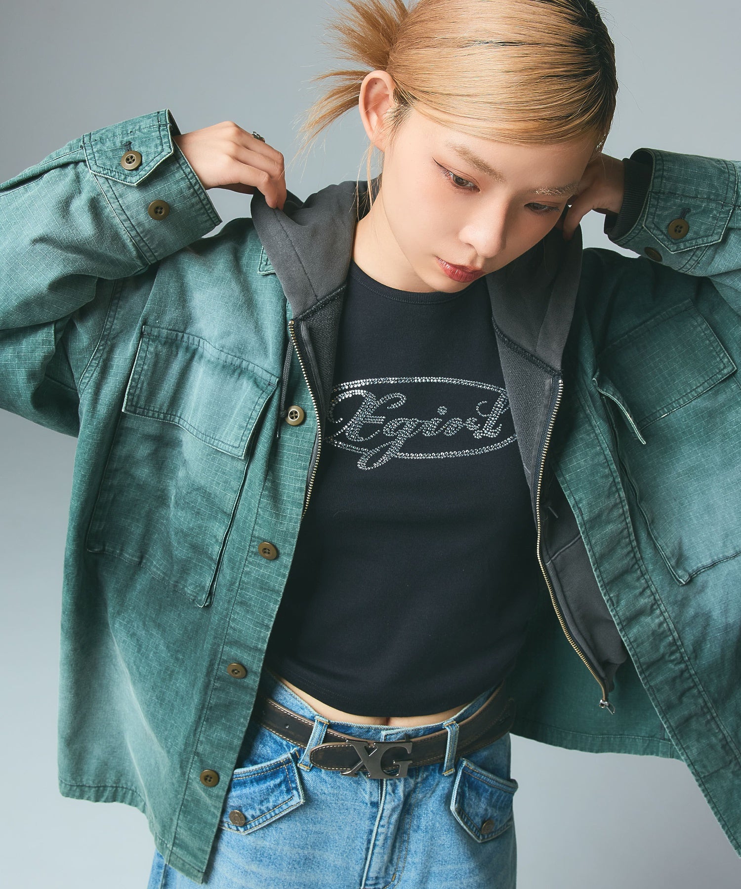 PIGMENT DYED SCRIPT LOGO COMPACT ZIP UP SWEAT HOODIE