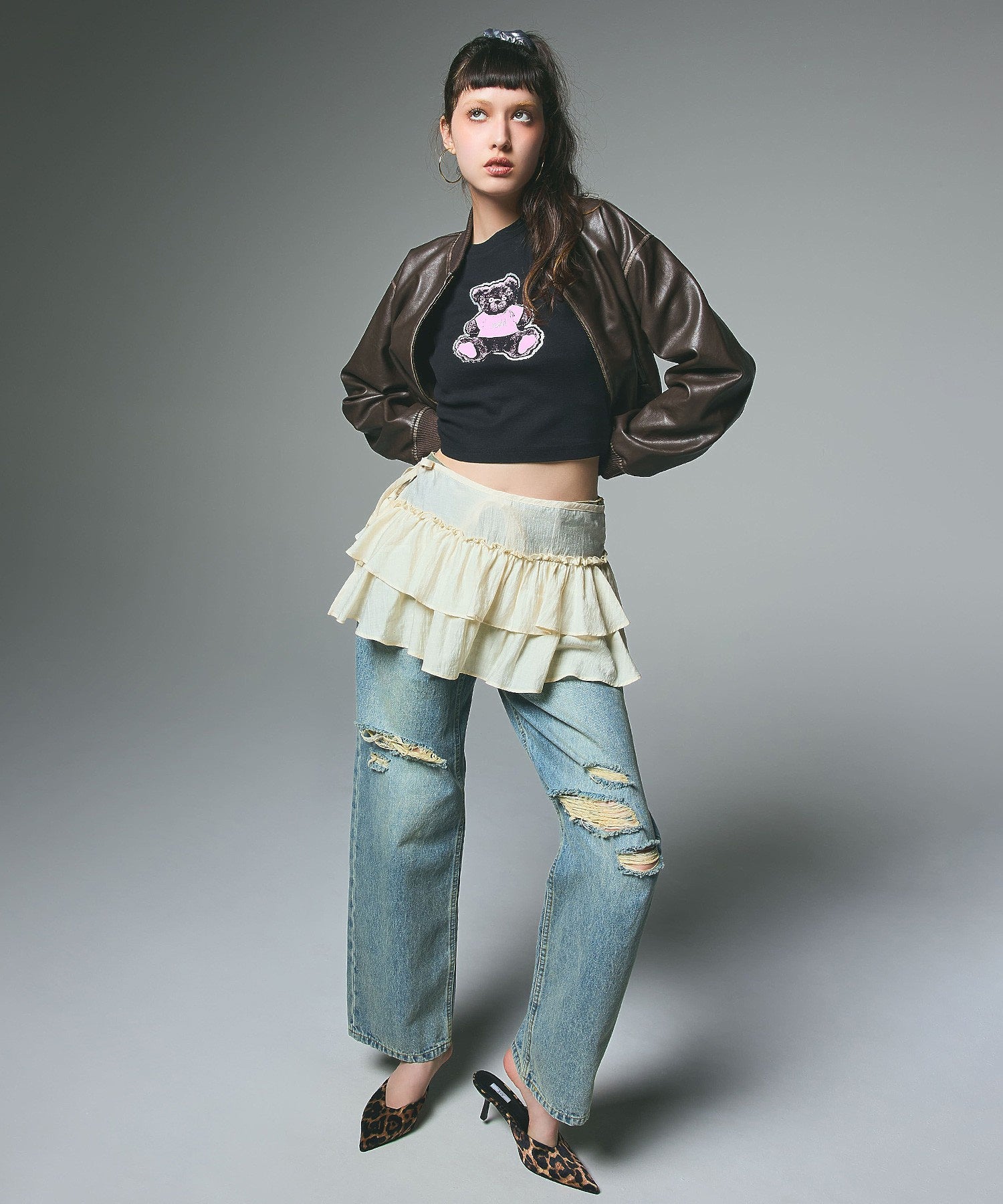 DISTRESSED FAUX LEATHER COMPACT BLOUSON