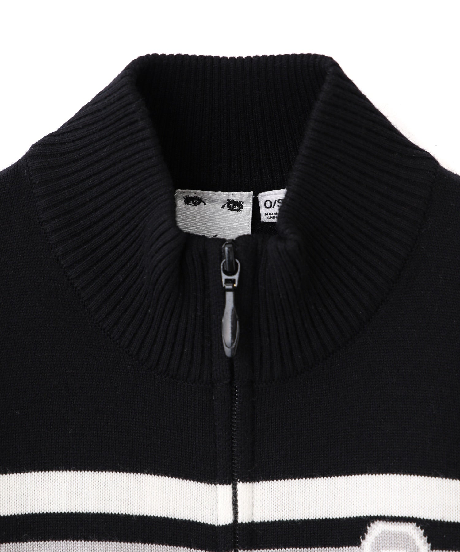 NUMBERING JACQUARD ZIP UP KNIT TOP