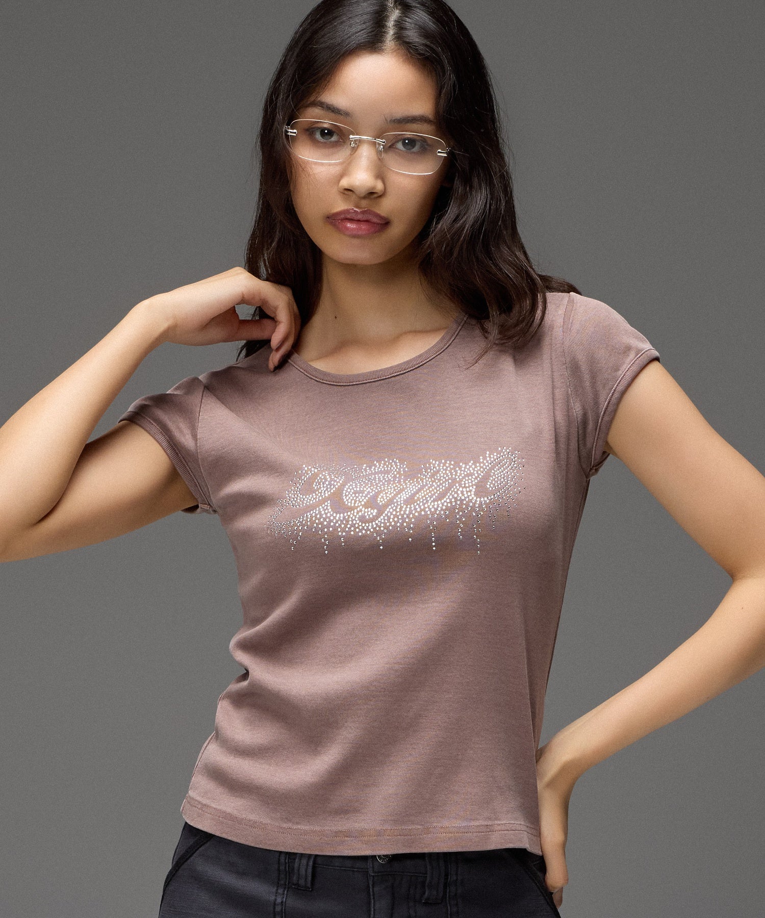FADED DROP RHINESTONE LOGO S/S BABY TEE