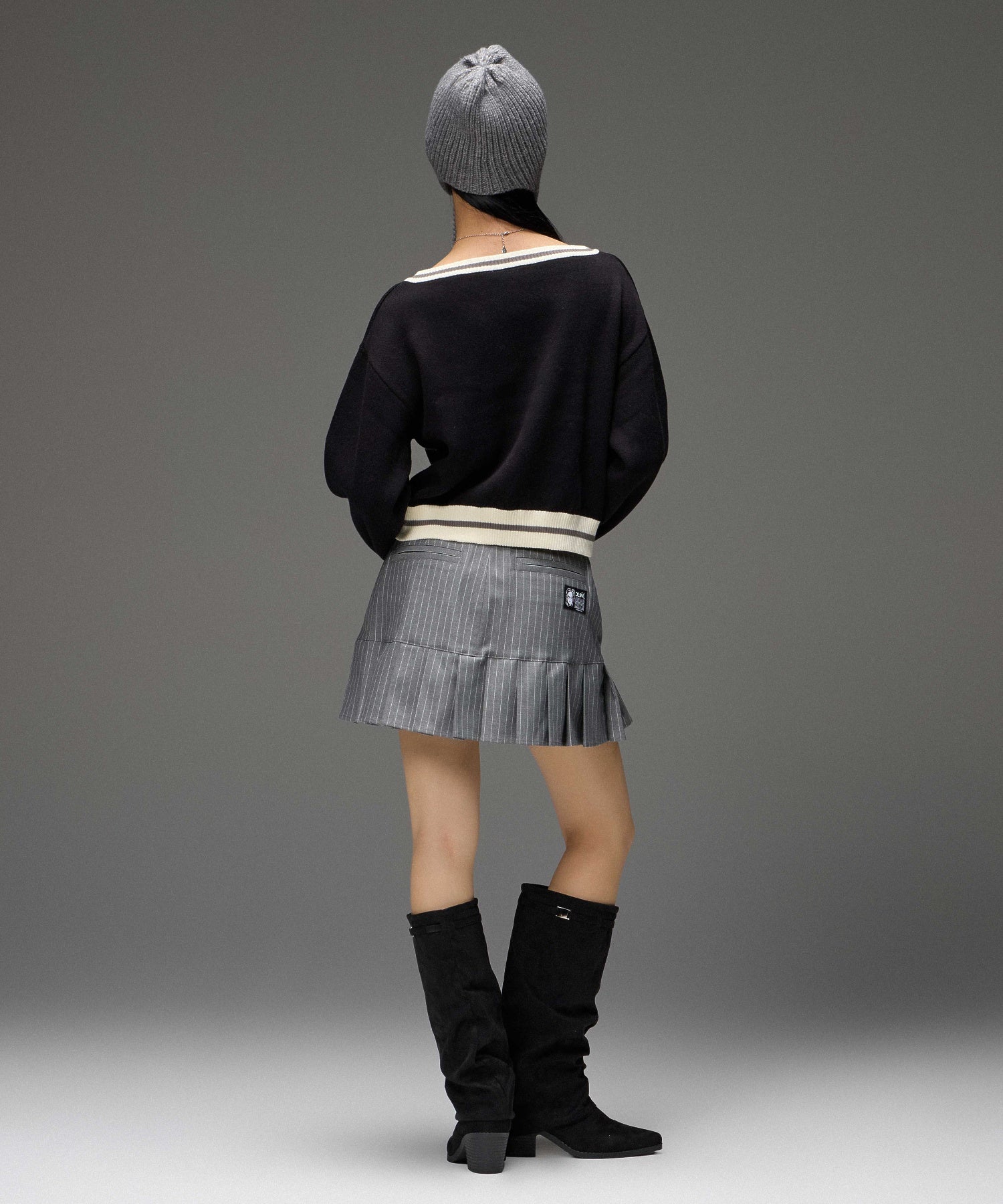 STRIPE PLEATS HEM MINI SKIRT