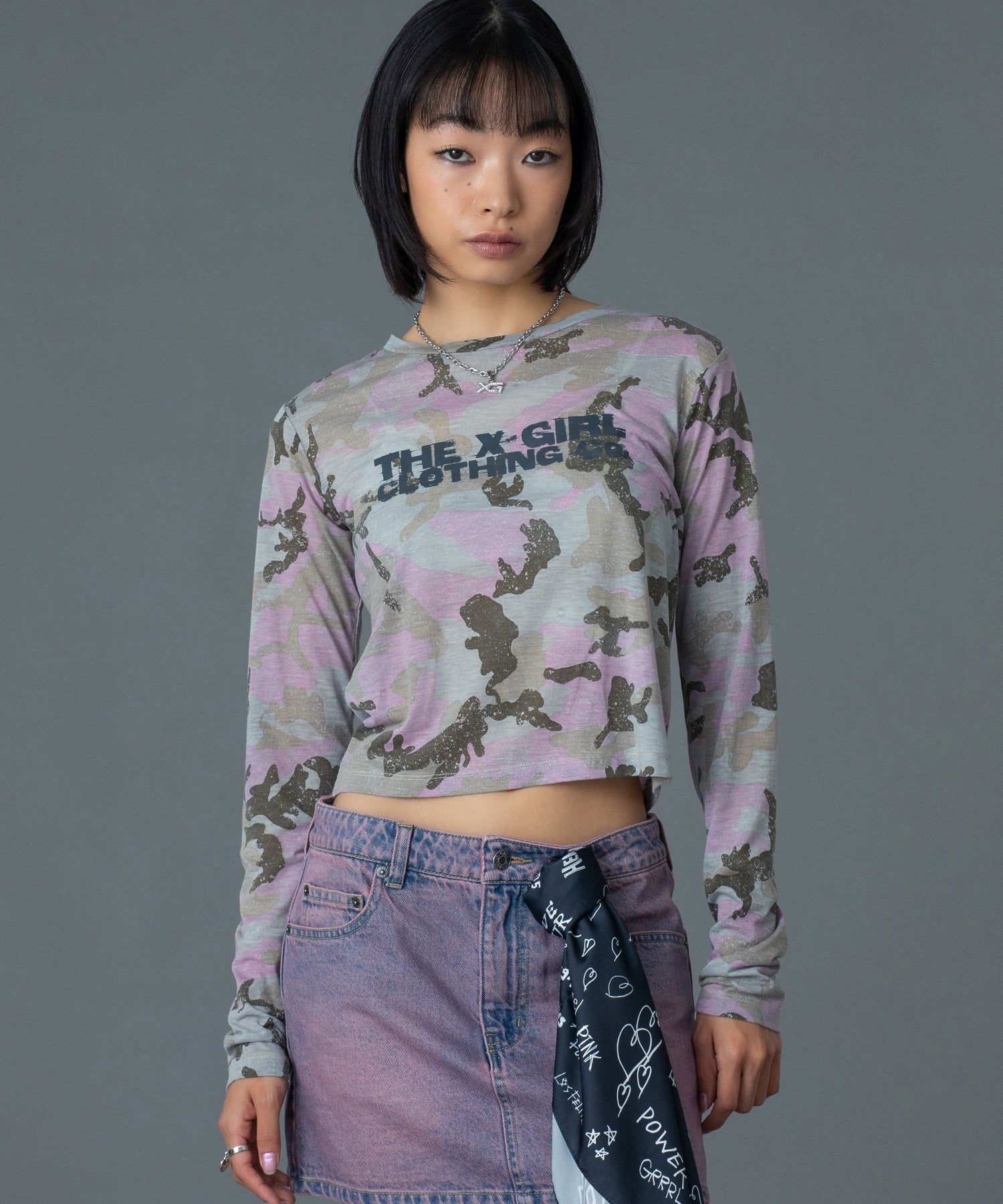 FADED CAMO SHEER L/S TOP