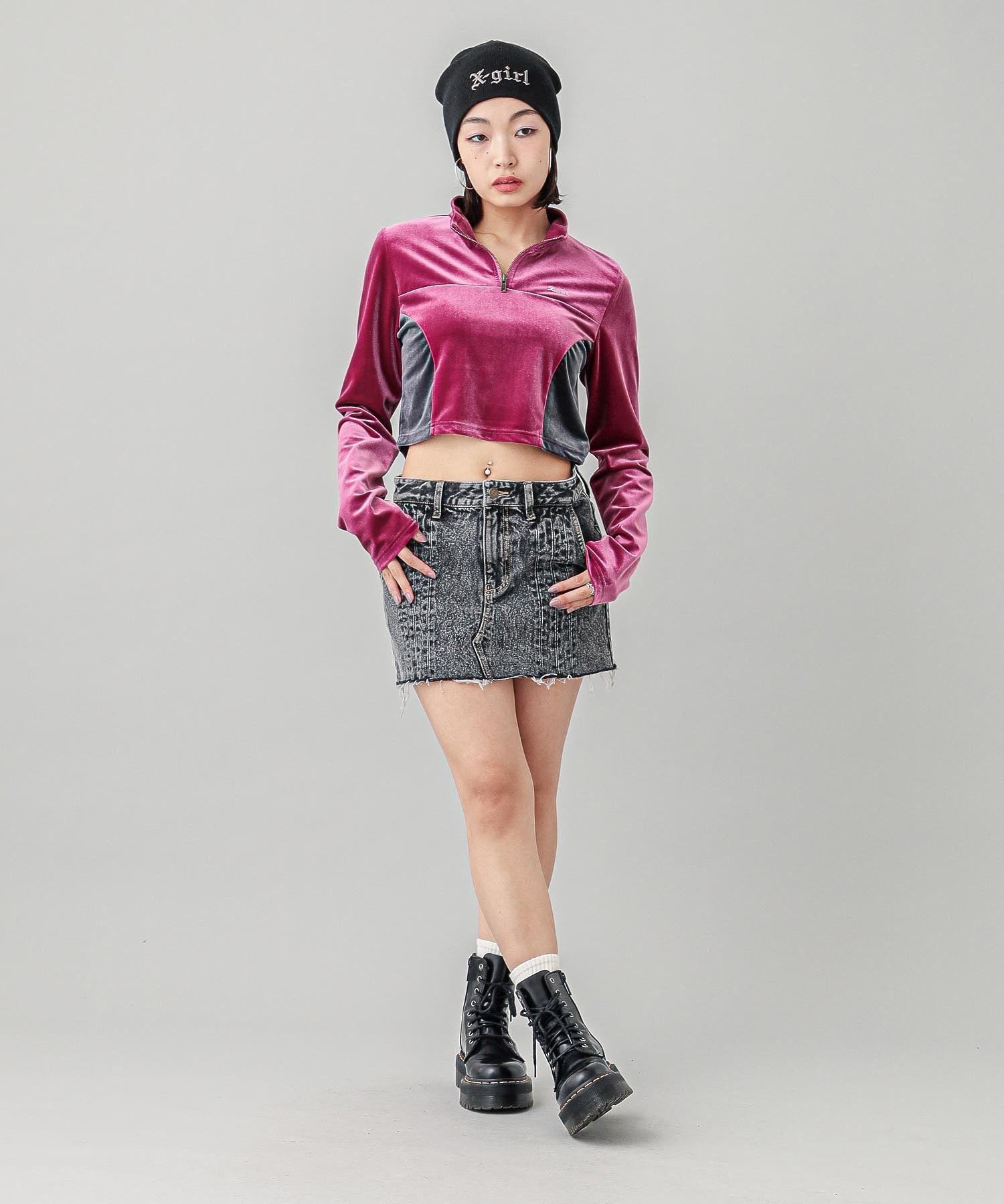 VELOUR HALF ZIP TOP