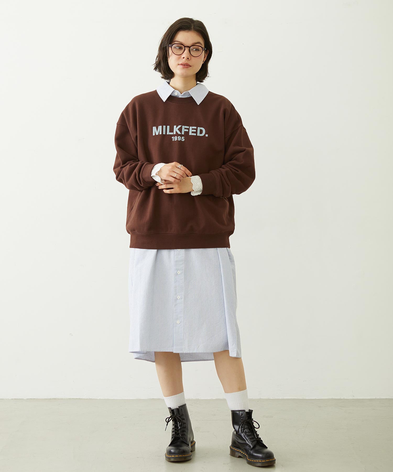 STENCIL LOGO WIDE CREW SWEAT TOP